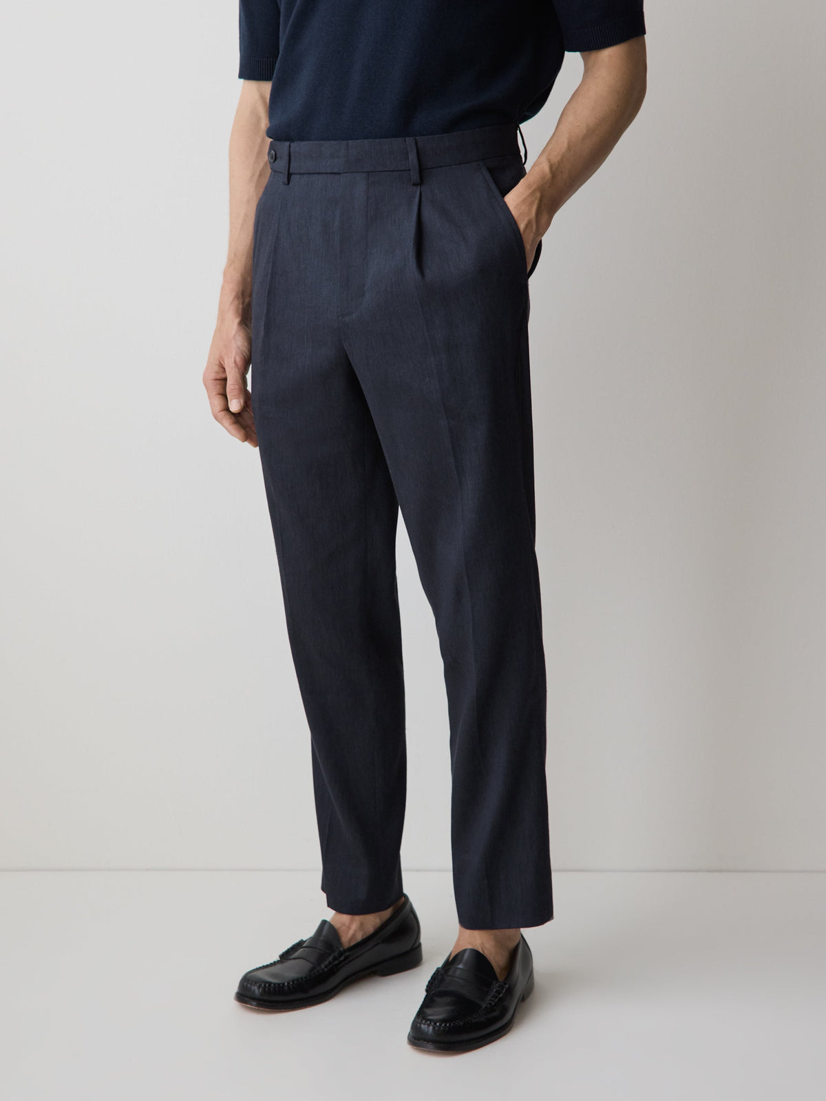 Linen-Blend Tapered-Leg Pleated Pant rw&co Limited Time Discount