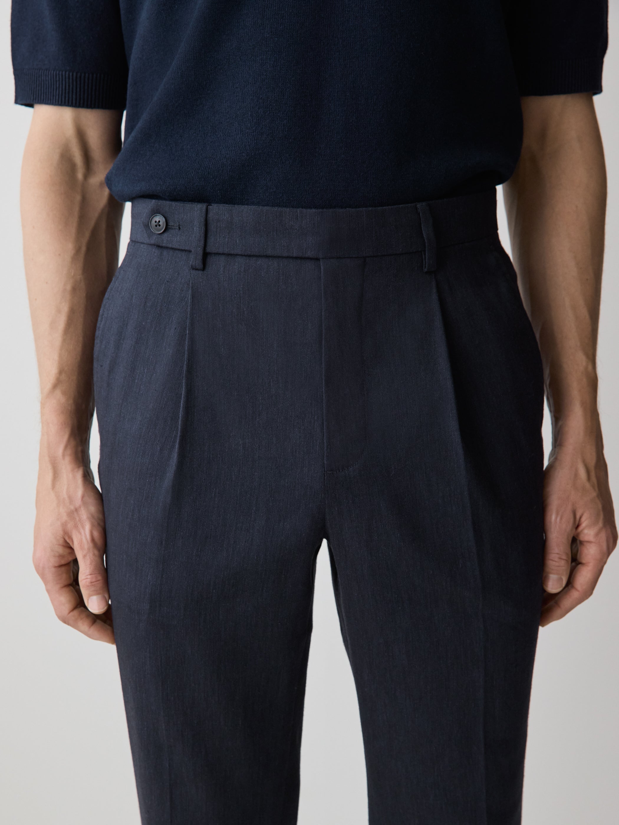 Linen-Blend Tapered-Leg Pleated Pant rw&co Limited Time Discount
