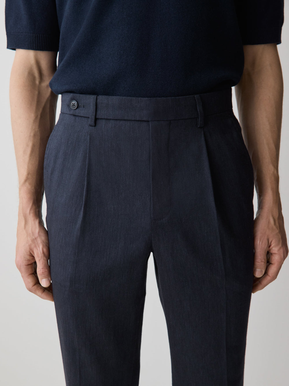 Linen-Blend Tapered-Leg Pleated Pant rw&co Limited Time Discount