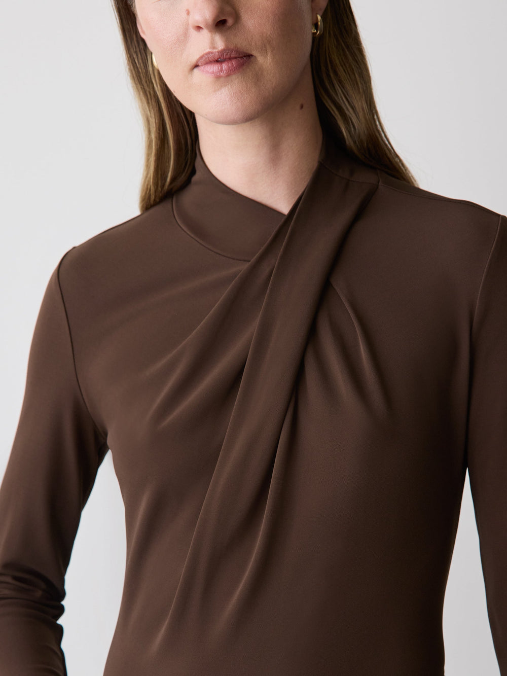Long-Sleeve Top with Crossover Draped Mock Neckline rw&co Special Offer