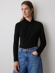Long-Sleeve Top with Crossover Draped Mock Neckline rw&co Special Offer