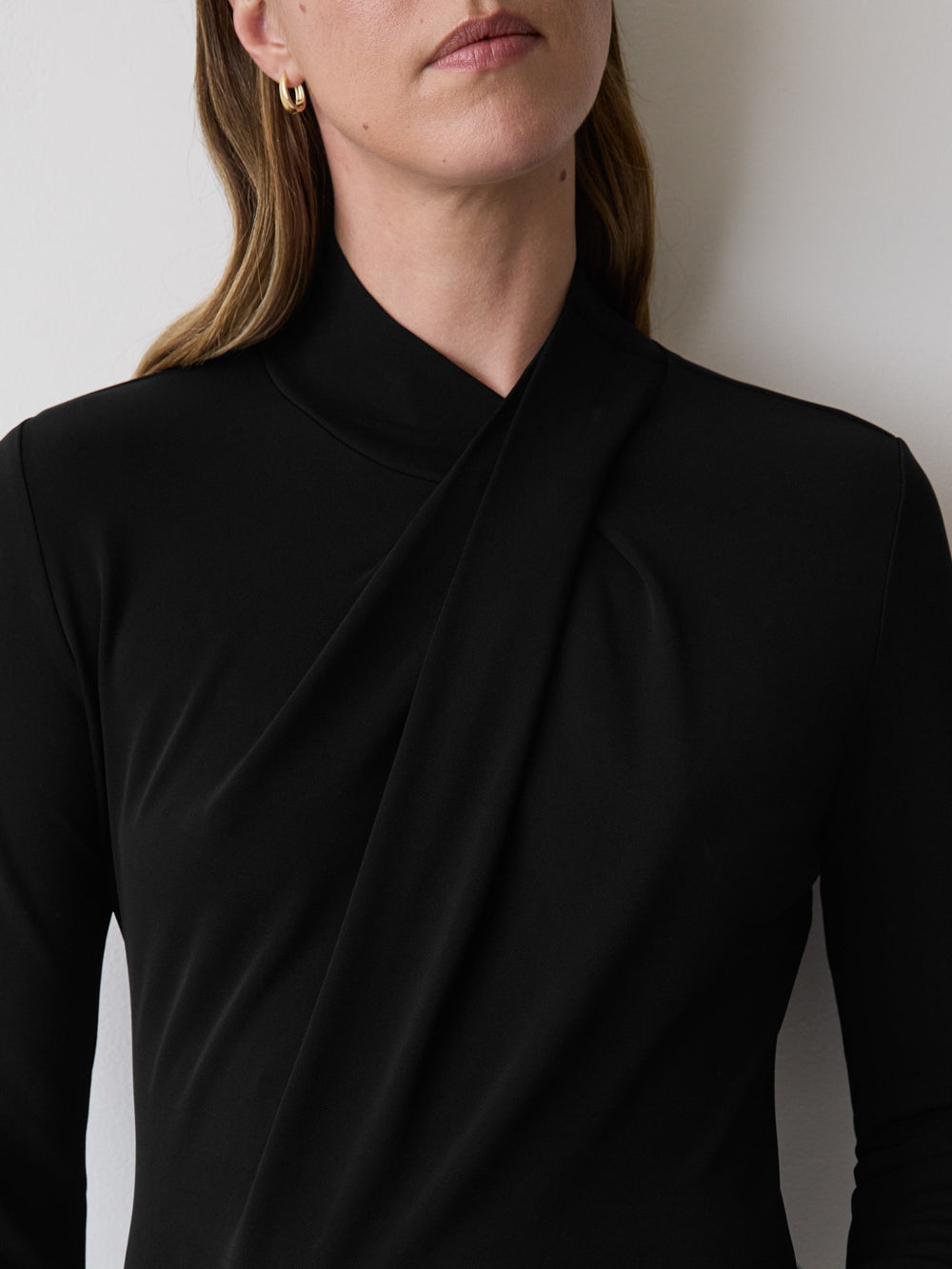 Long-Sleeve Top with Crossover Draped Mock Neckline rw&co Special Offer