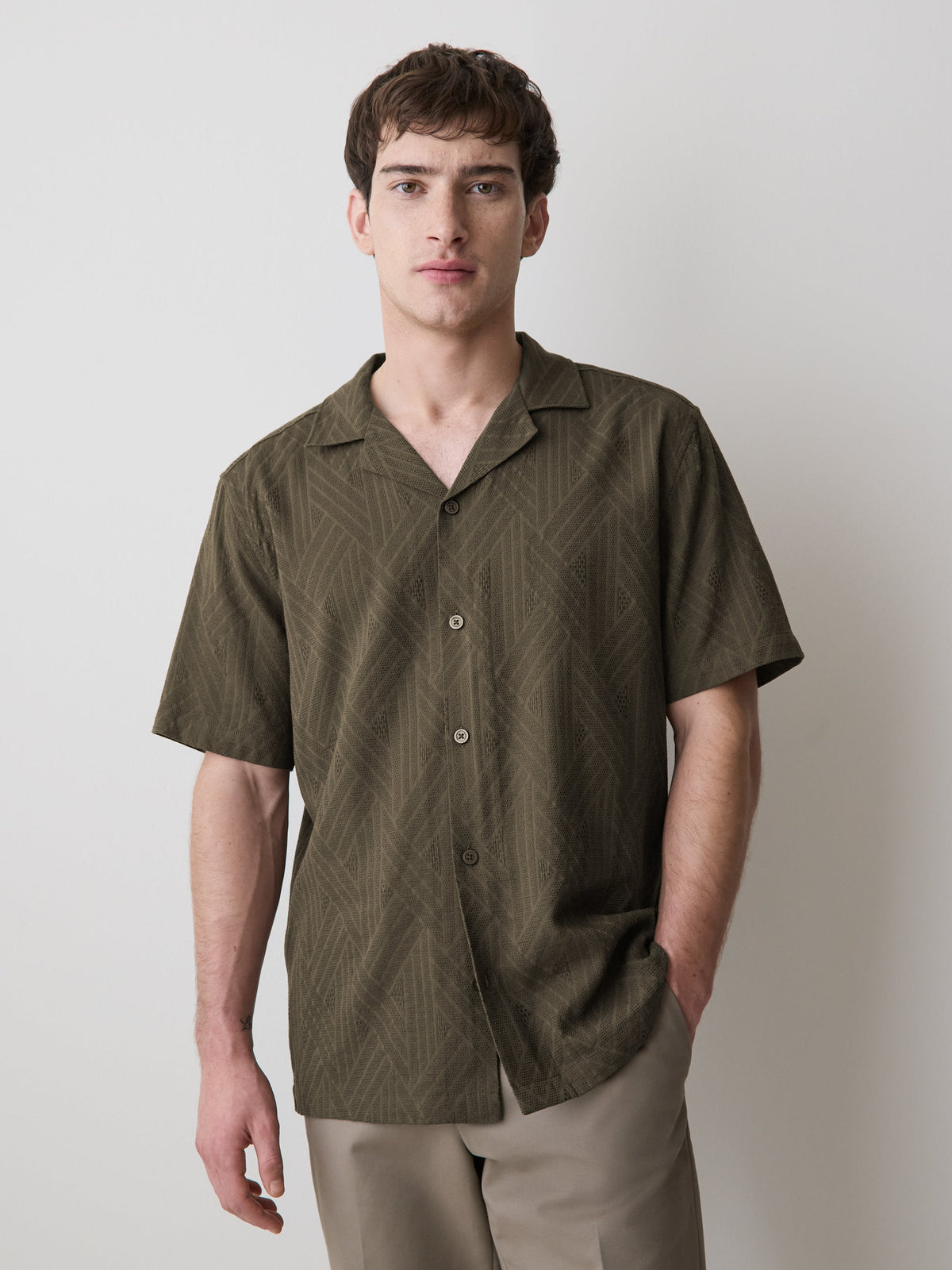 Short-Sleeve Textured Shirt with Camp Collar rw&co Exclusive Sale Price