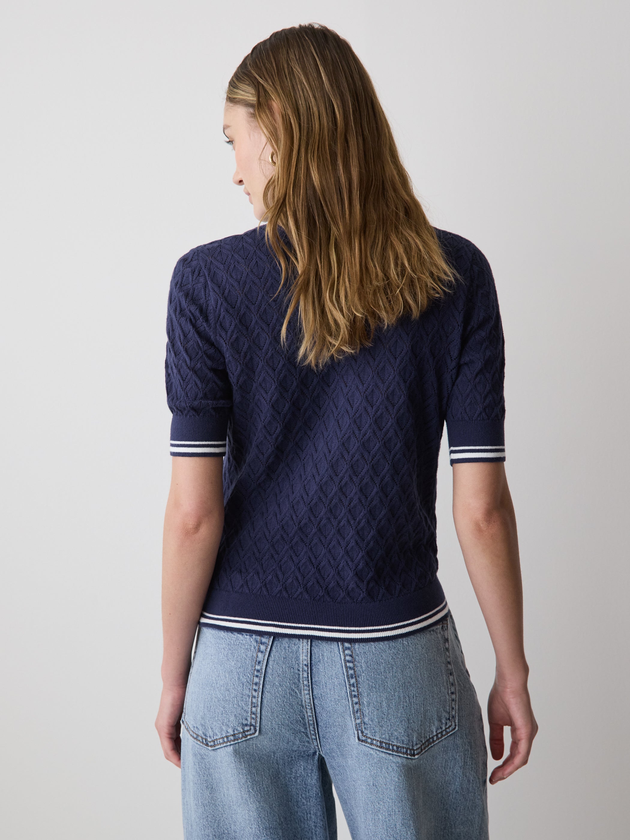 Short-Sleeve Polo with Pointelle Stitches rw&co Special Promo Price