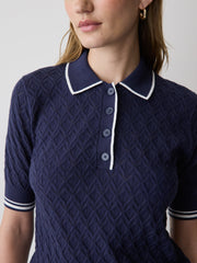 Short-Sleeve Polo with Pointelle Stitches rw&co Special Promo Price