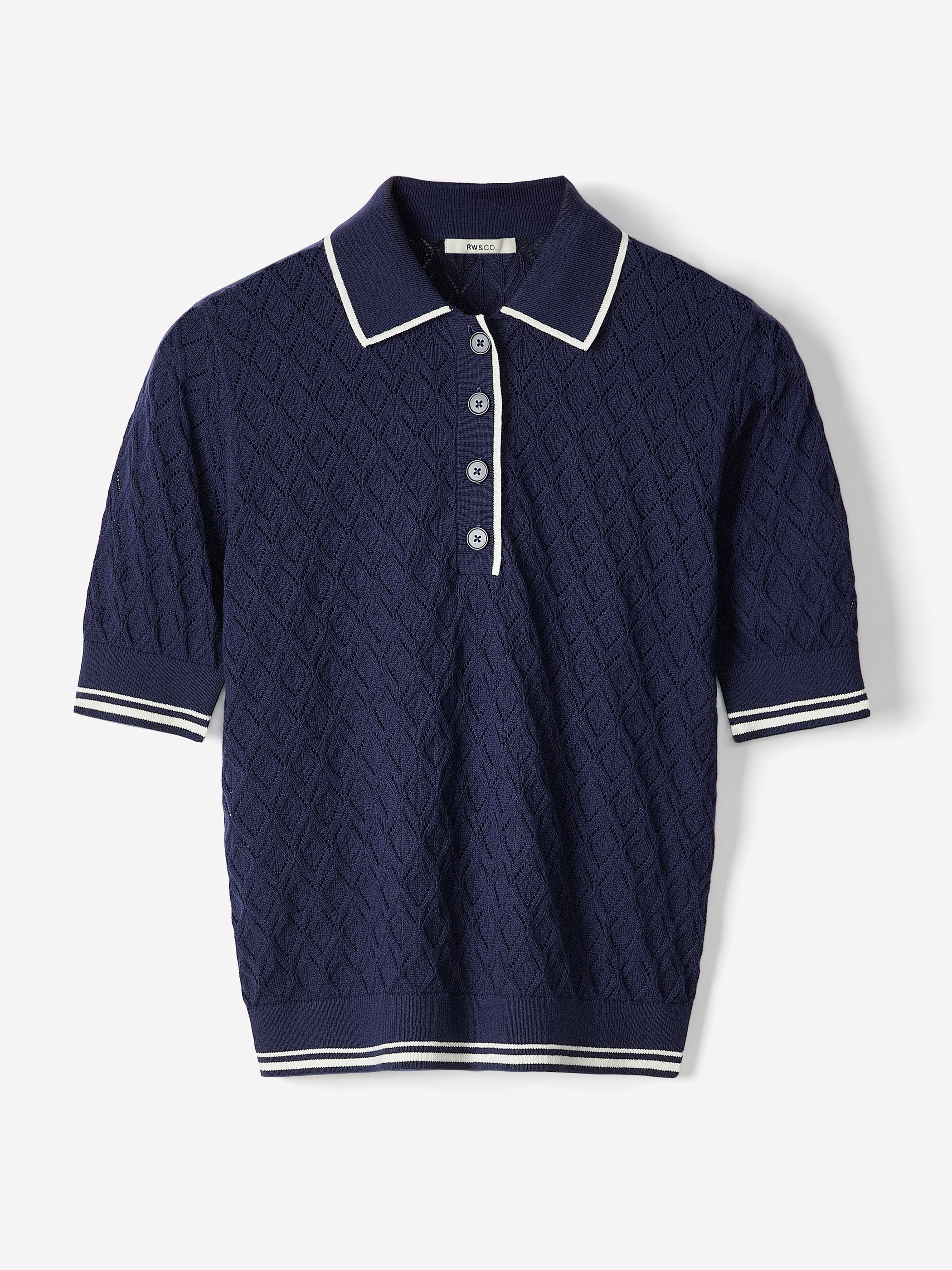 Short-Sleeve Polo with Pointelle Stitches rw&co Special Promo Price