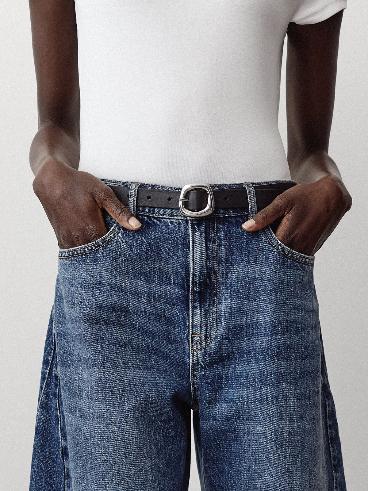 Leather Belt with Sculptural Buckle rw&co On Sale