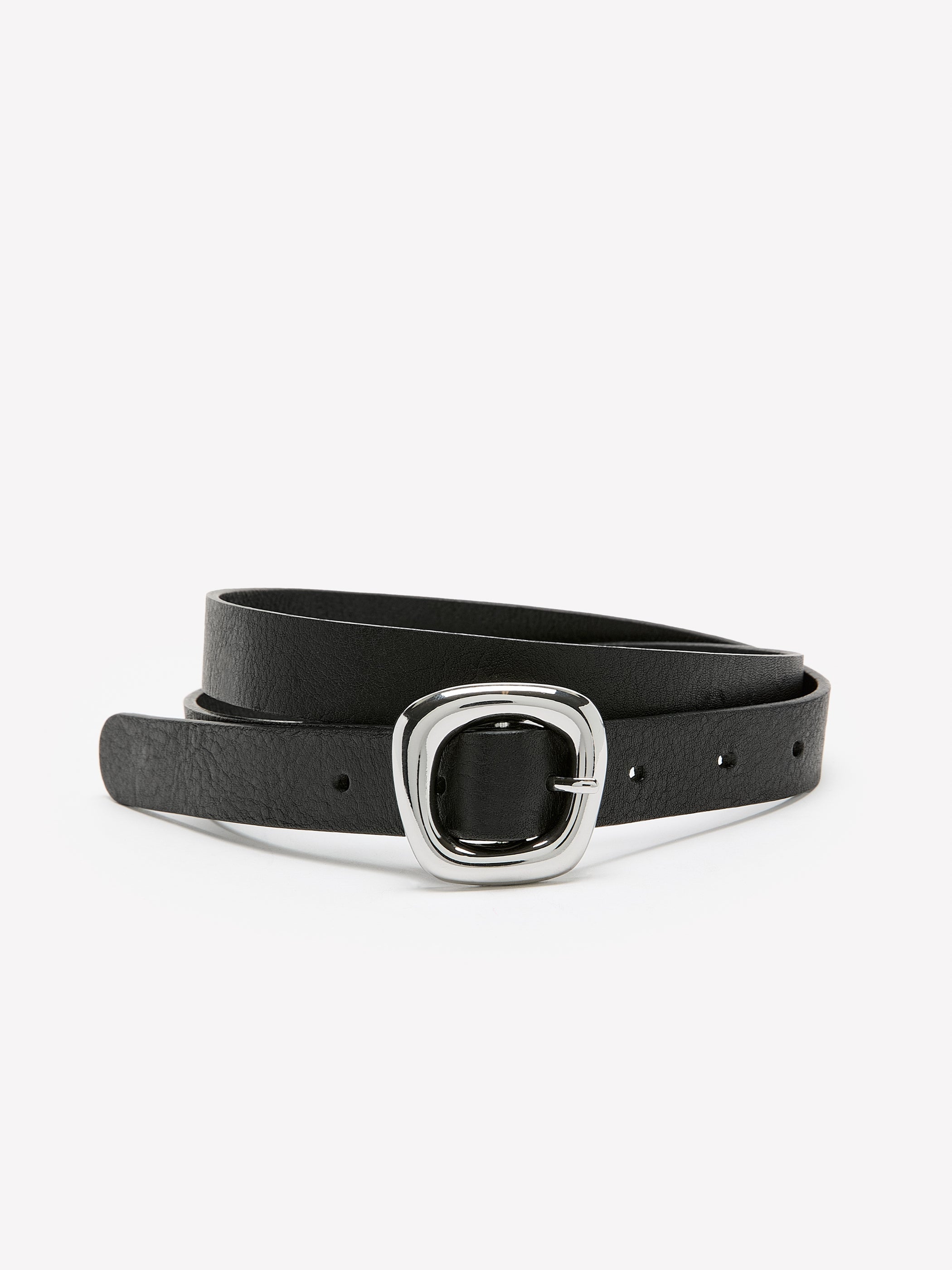 Leather Belt with Sculptural Buckle rw&co On Sale