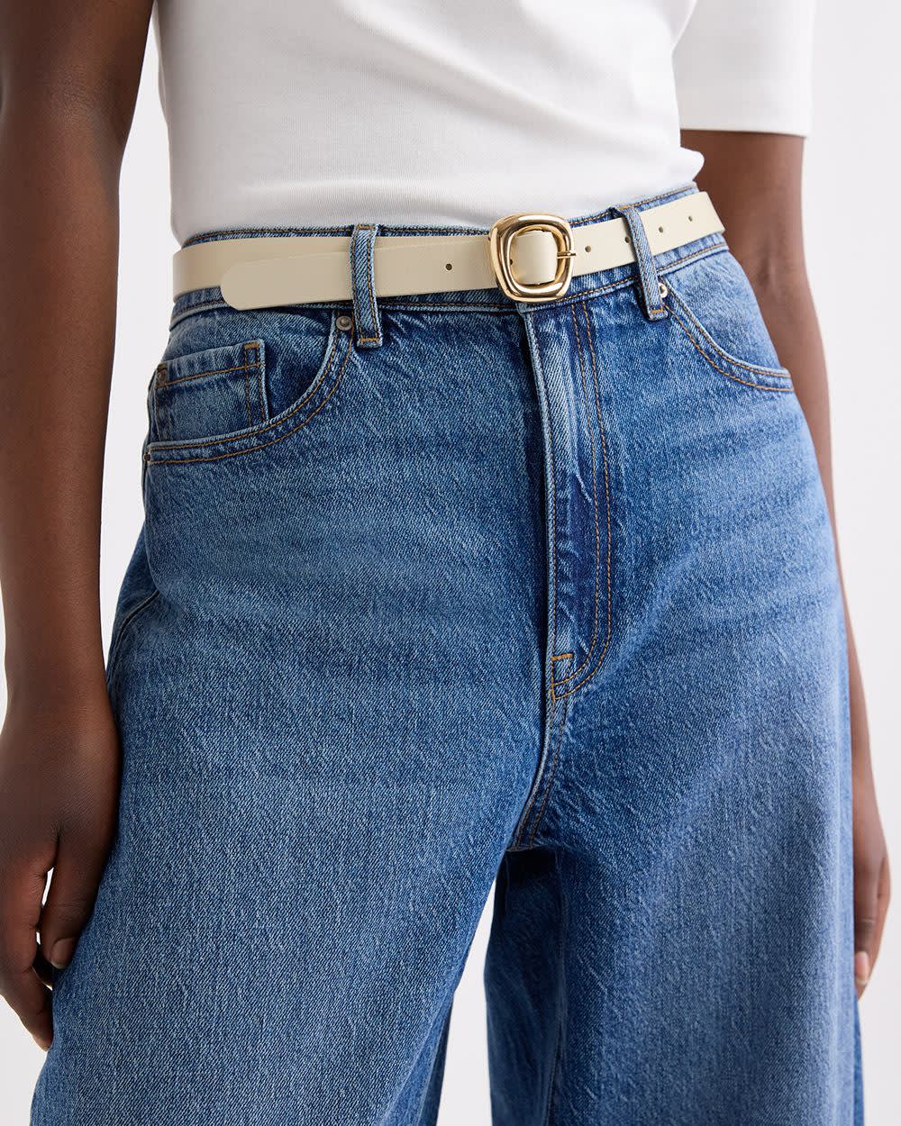 Leather Belt with Sculptural Buckle rw&co On Sale