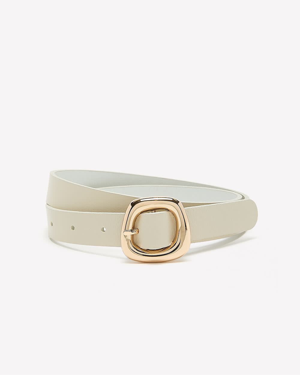Leather Belt with Sculptural Buckle rw&co On Sale