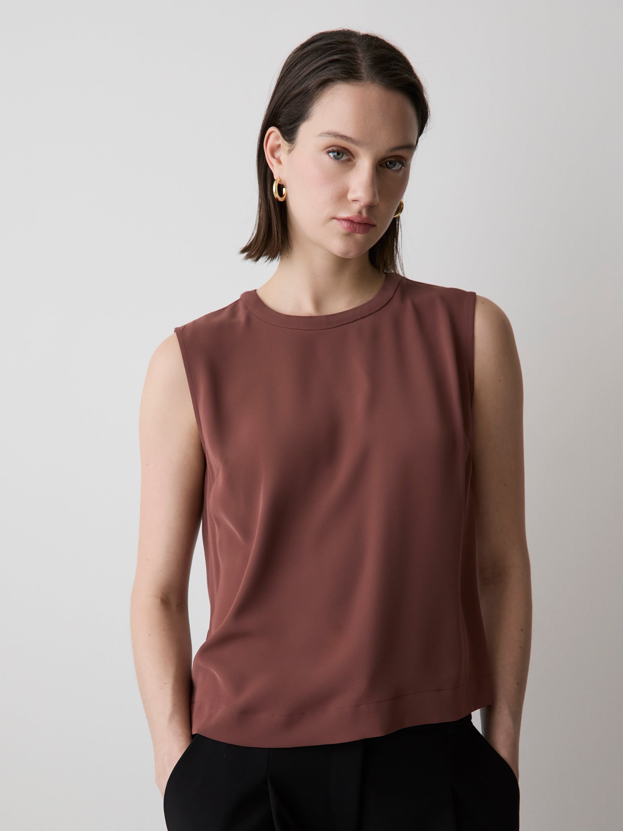 Crew-Neck Luxe Crepe Cami rw&co Limited Time Discount