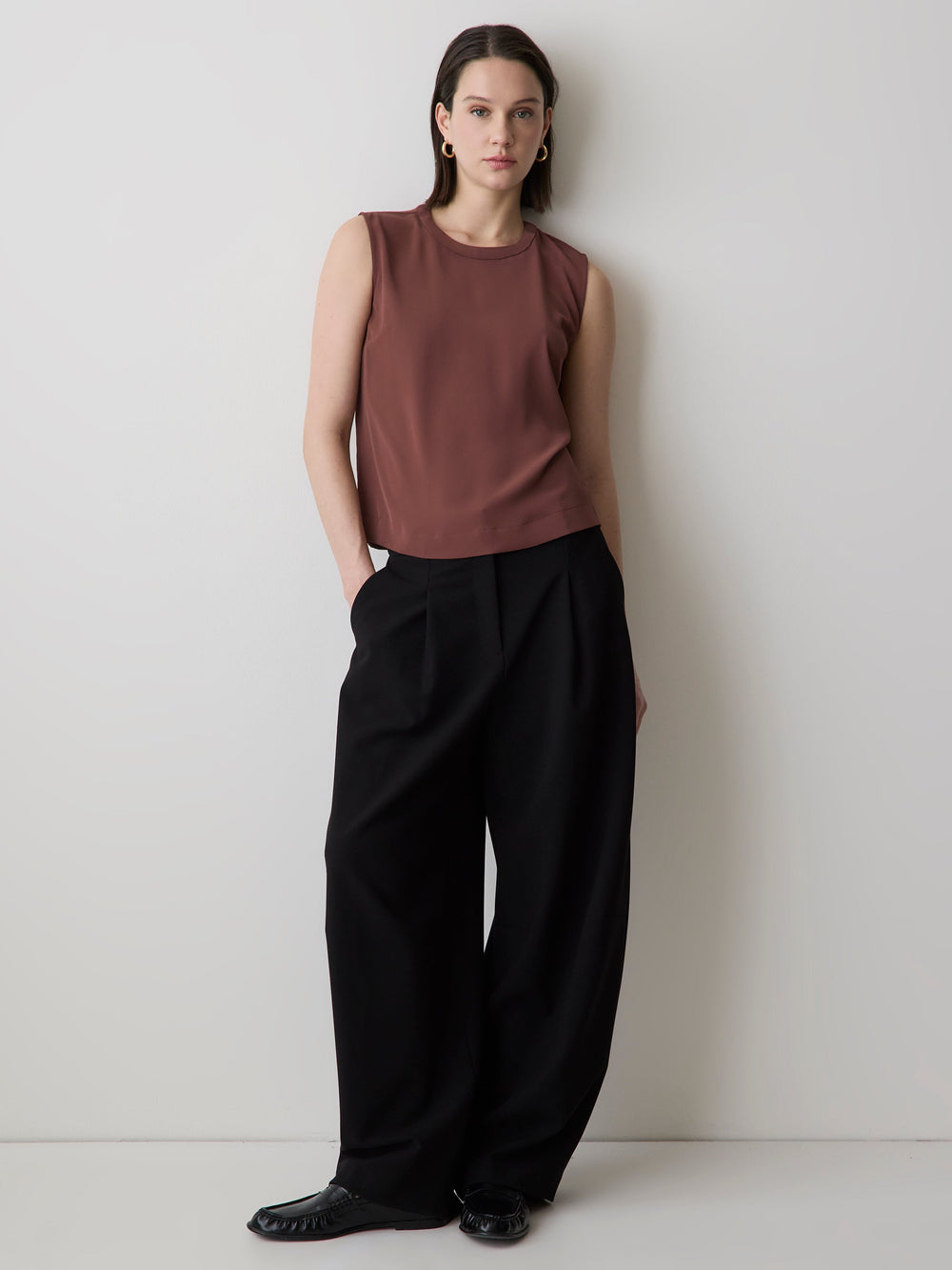 Crew-Neck Luxe Crepe Cami rw&co Limited Time Discount