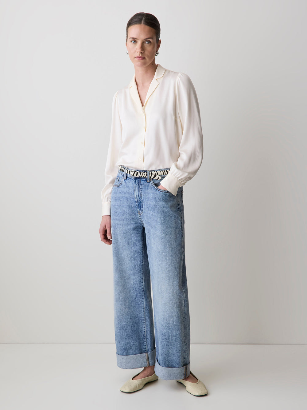 Long-Sleeve Buttoned-Down Fluid Blouse rw&co On Sale