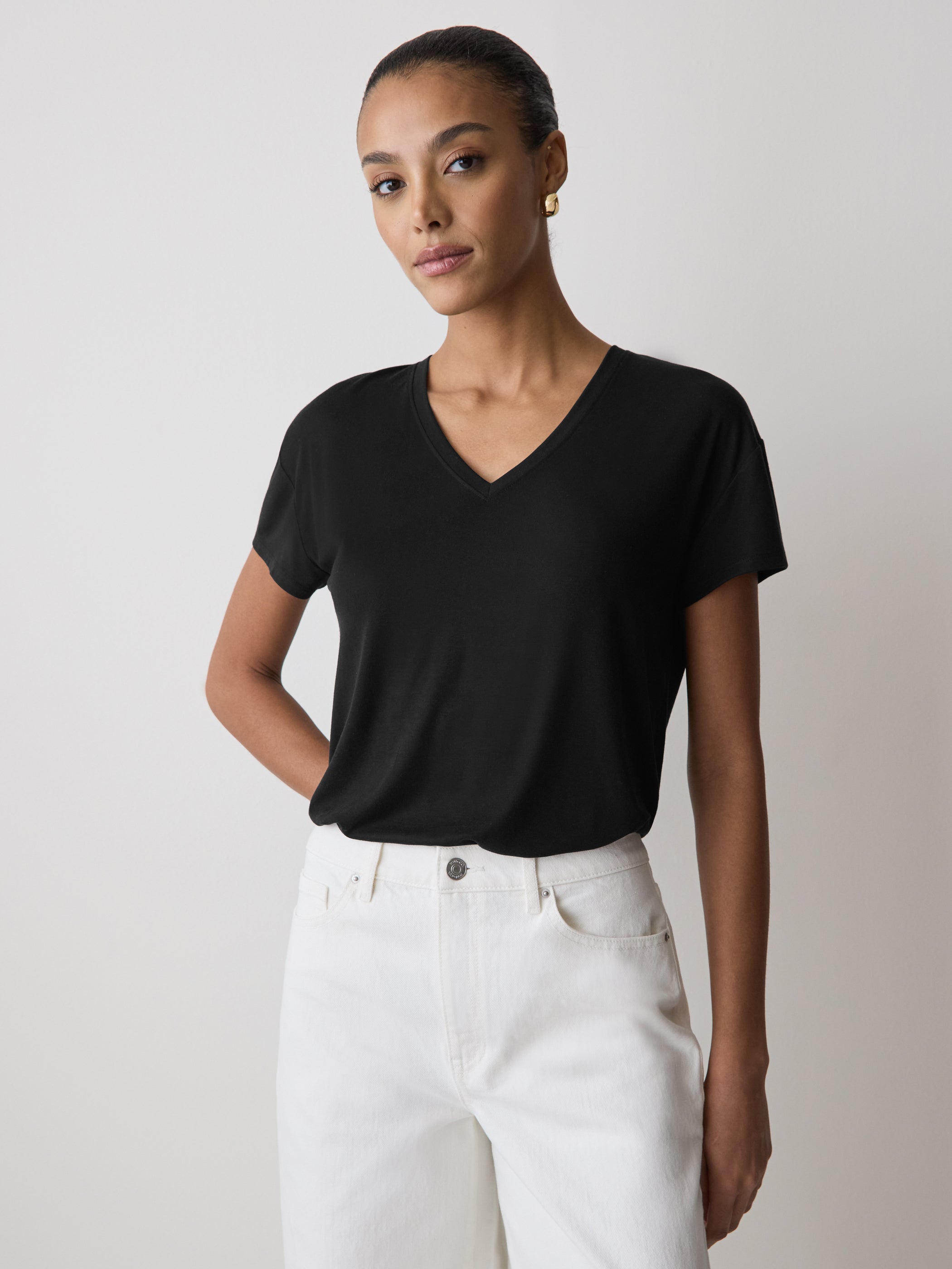 V-Neck Silk-Blend Tee rw&co Exclusive Sale Price
