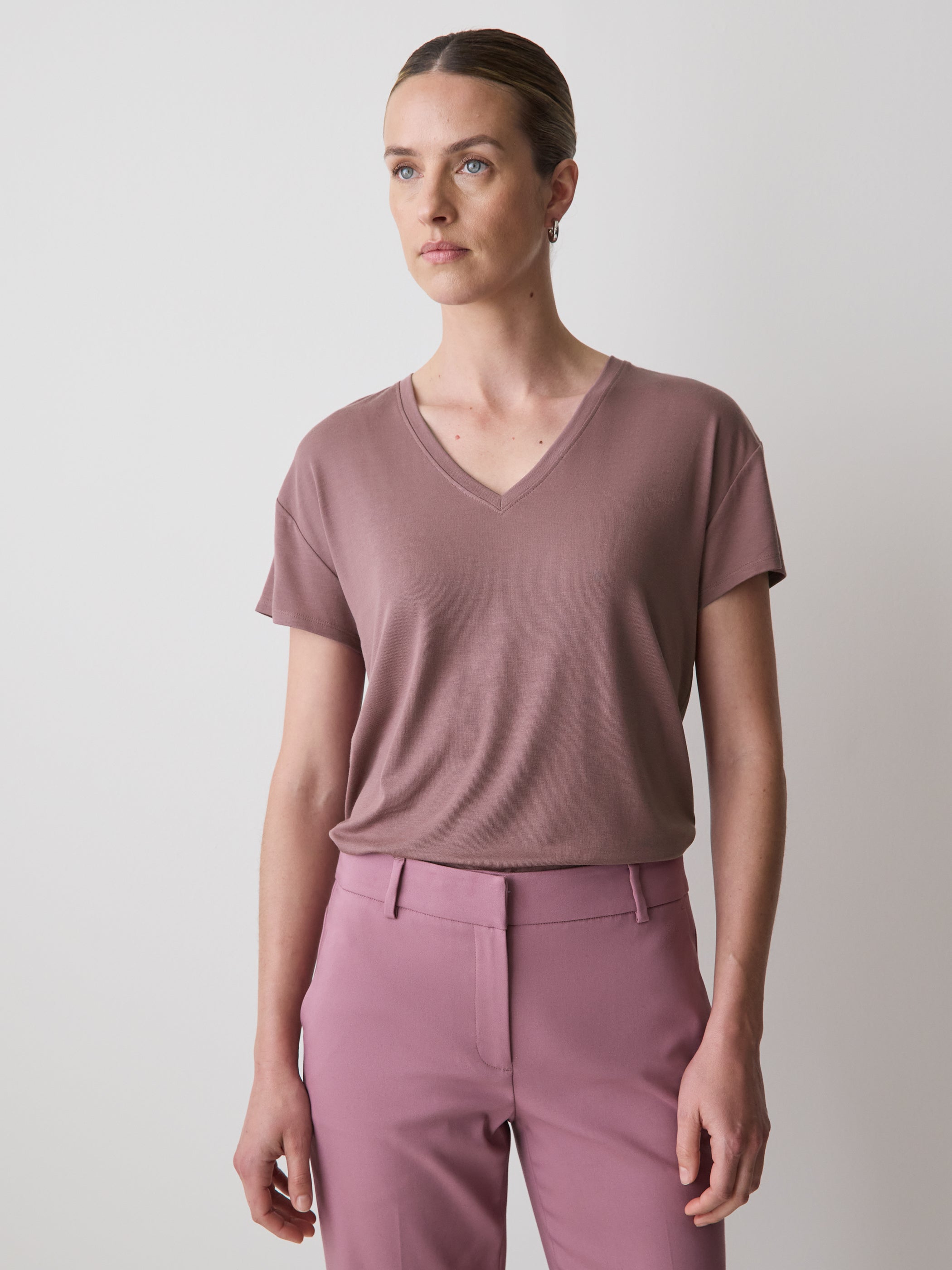 V-Neck Silk-Blend Tee rw&co Exclusive Sale Price
