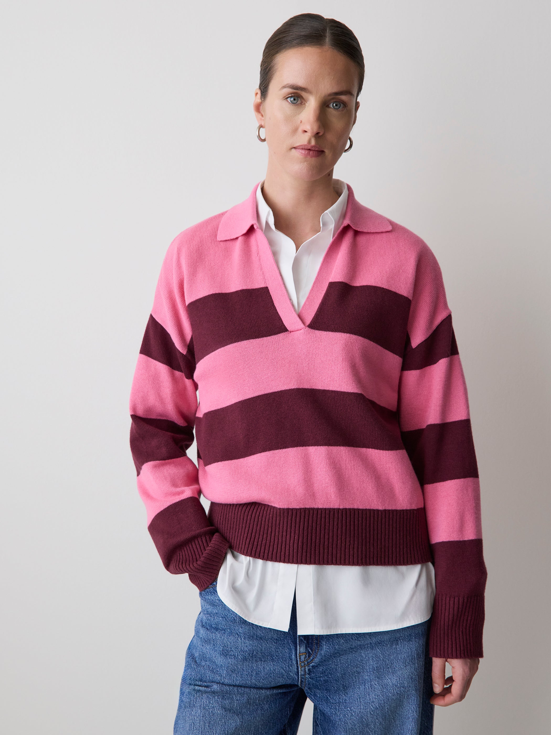 Cotton-Merino-Blend V-Neck Rugby Polo Sweater rw&co Exclusive Sale Price