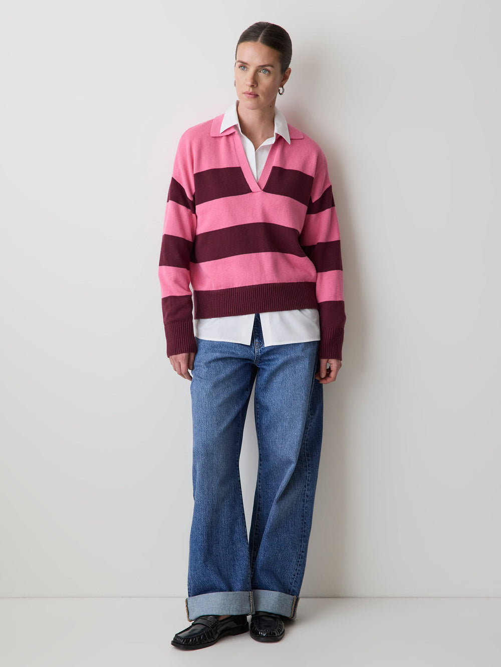 Cotton-Merino-Blend V-Neck Rugby Polo Sweater rw&co Exclusive Sale Price