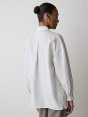 Striped Long-Sleeve Buttoned-Down Blouse with Pockets rw&co Special Promo Price