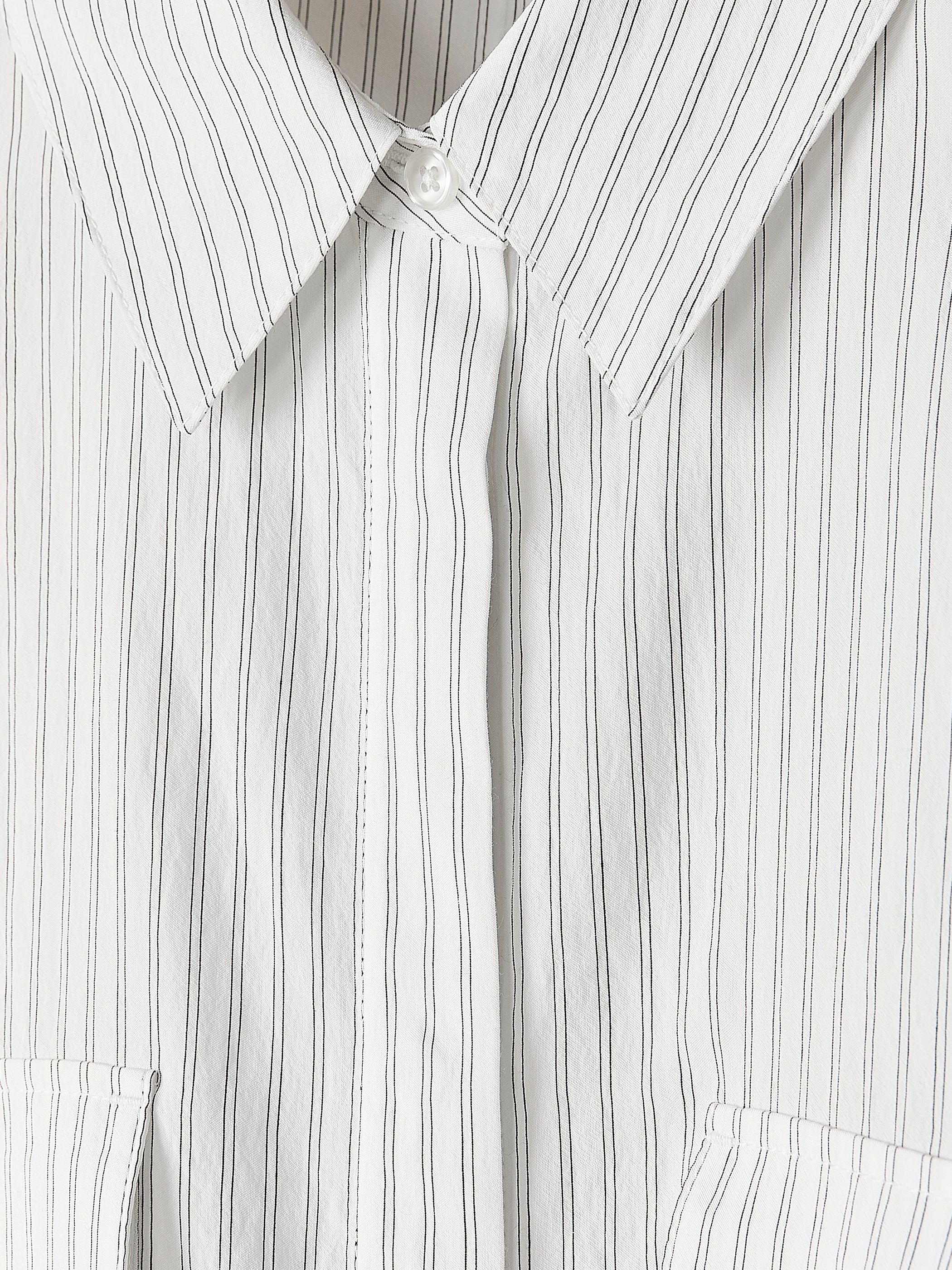 Striped Long-Sleeve Buttoned-Down Blouse with Pockets rw&co Special Promo Price