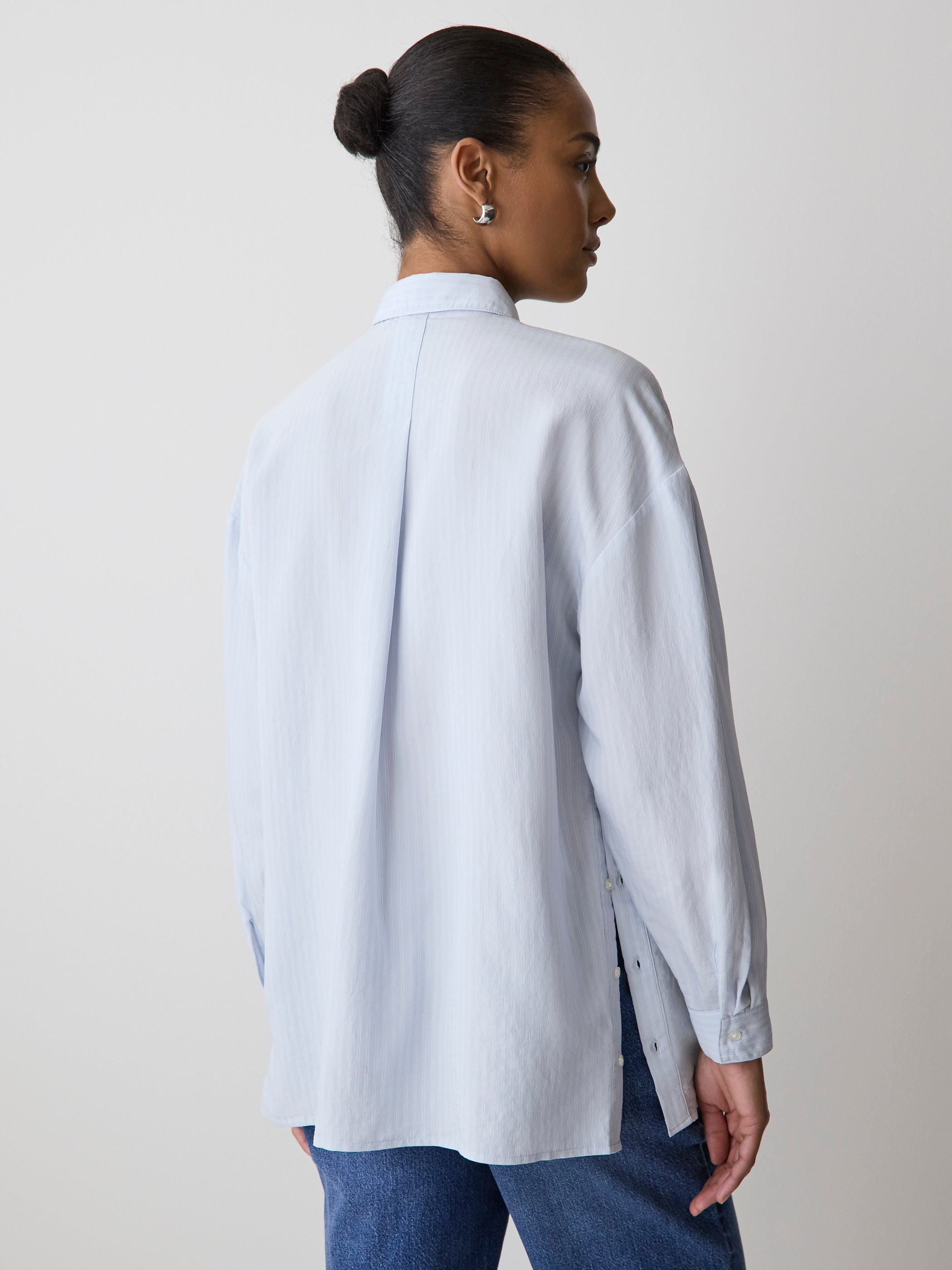 Striped Long-Sleeve Buttoned-Down Blouse with Pockets rw&co Special Promo Price