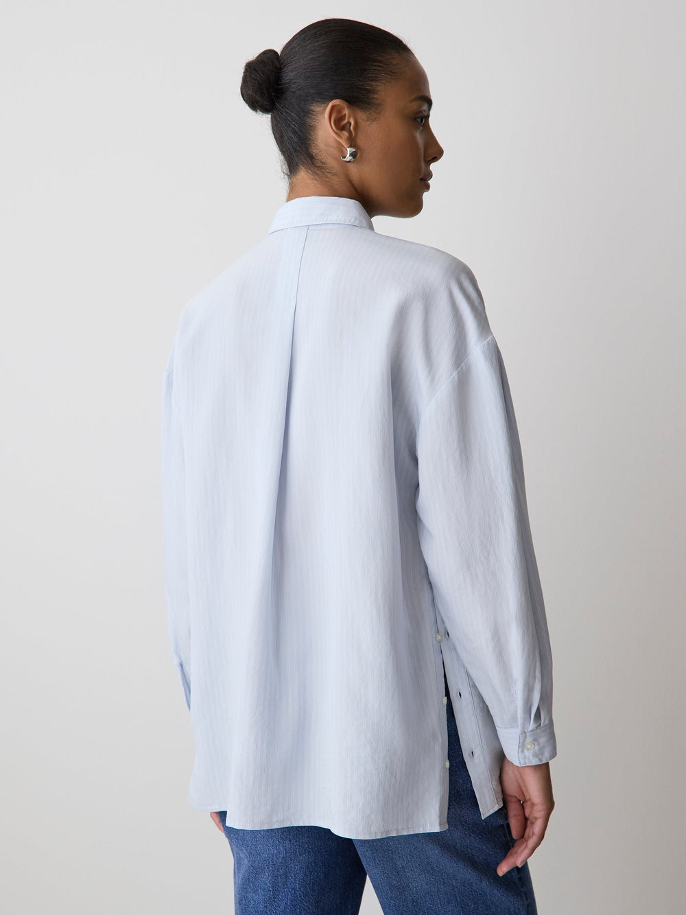 Striped Long-Sleeve Buttoned-Down Blouse with Pockets rw&co Special Promo Price