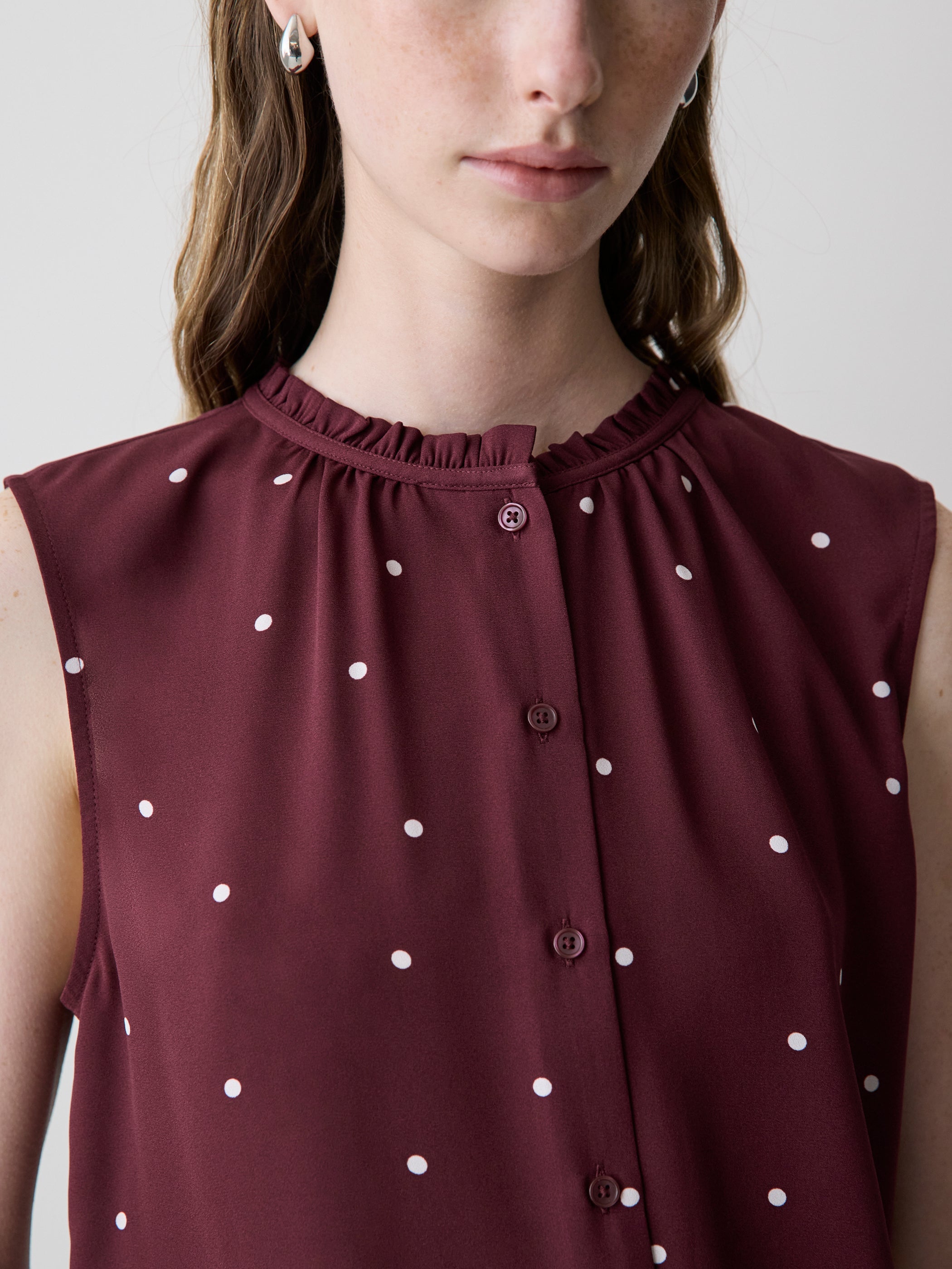 Sleeveless Buttoned-Down Blouse with Ruffled Trim rw&co Special Offer