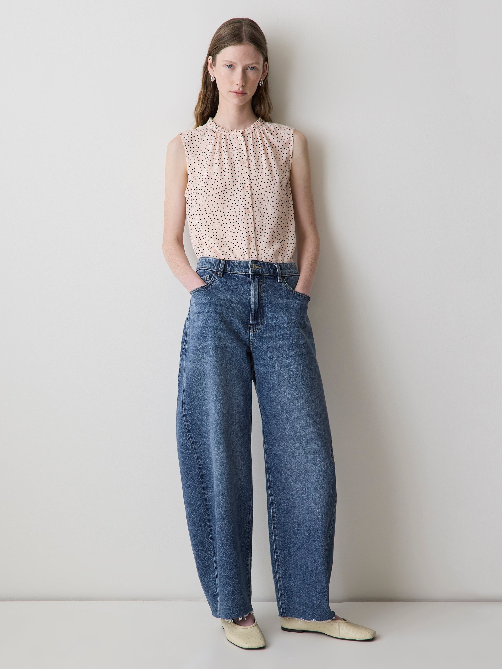 Sleeveless Buttoned-Down Blouse with Ruffled Trim rw&co Special Offer