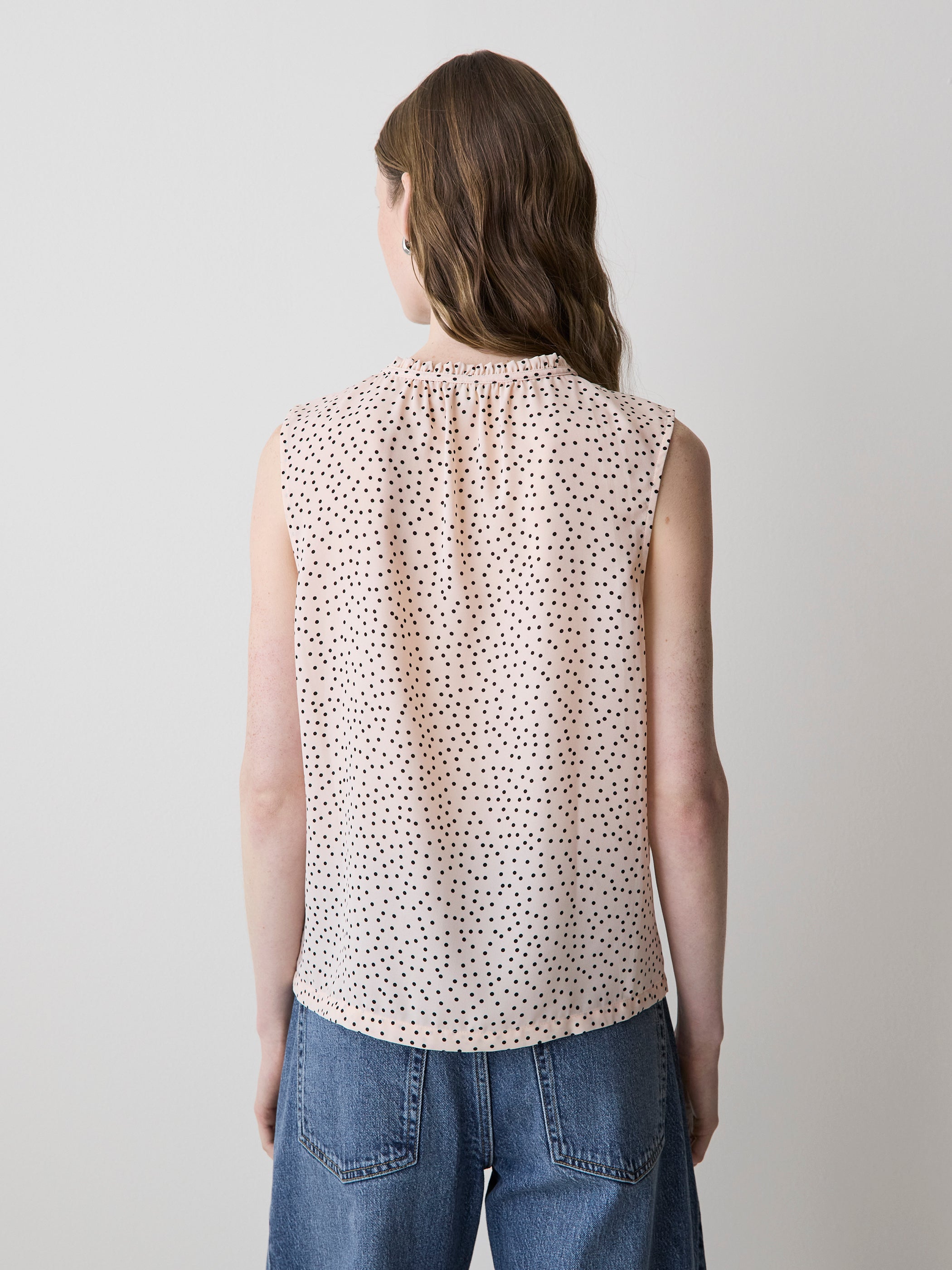 Sleeveless Buttoned-Down Blouse with Ruffled Trim rw&co Special Offer