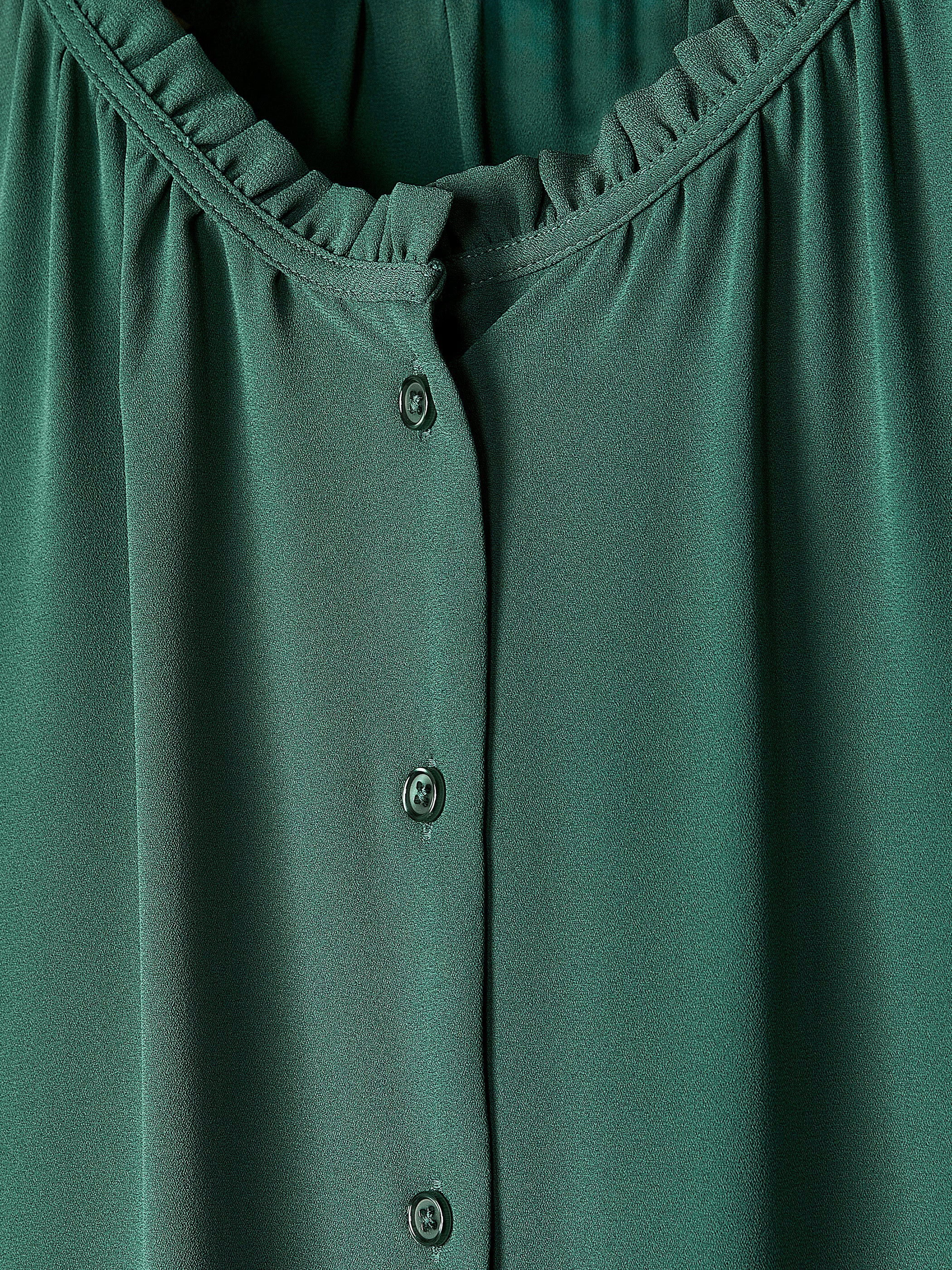 Sleeveless Buttoned-Down Blouse with Ruffled Trim rw&co Special Offer