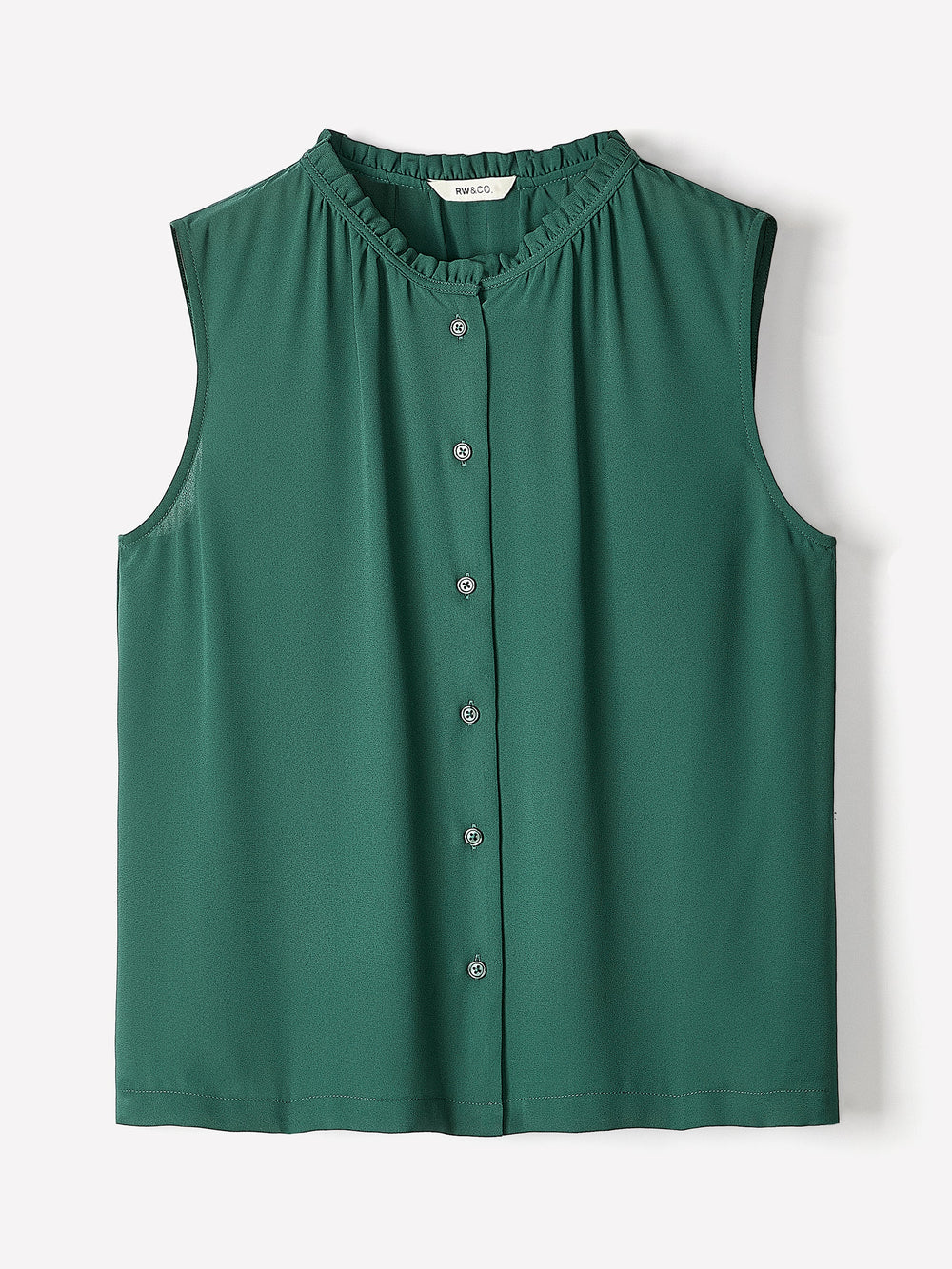 Sleeveless Buttoned-Down Blouse with Ruffled Trim rw&co Special Offer