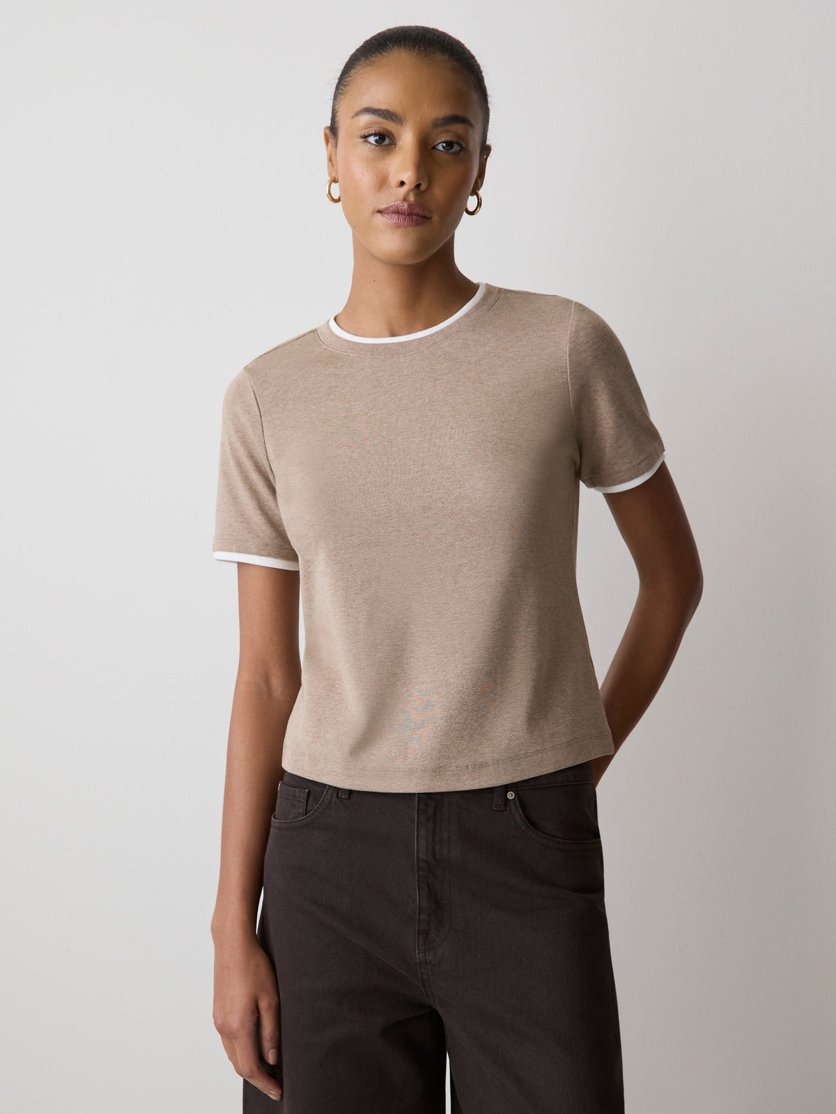 Short-Sleeve Crew-Neck Ribbed Basic Tee rw&co On Sale