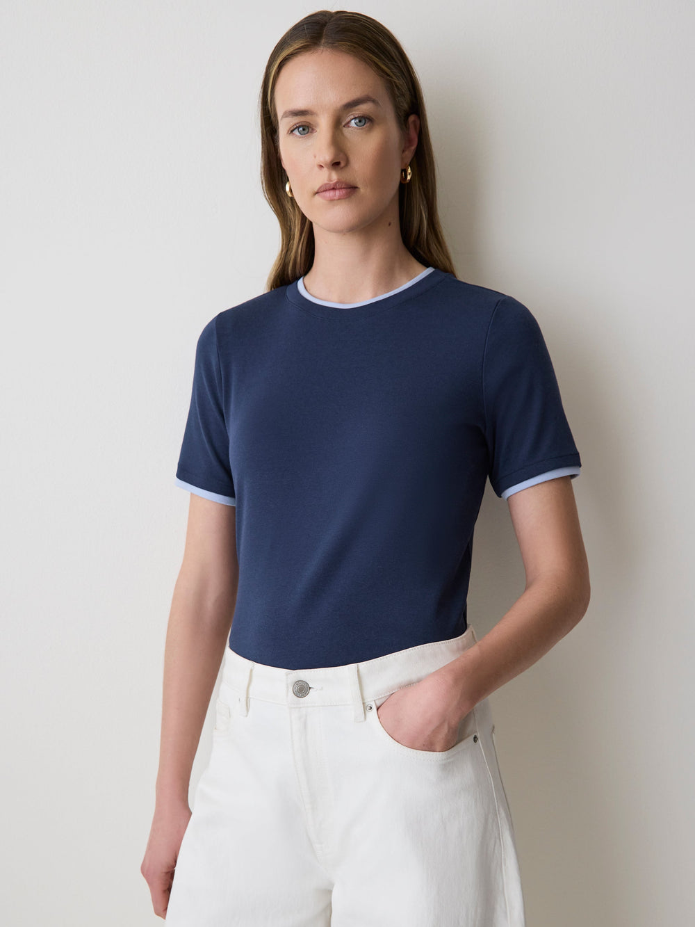 Short-Sleeve Crew-Neck Ribbed Basic Tee rw&co On Sale