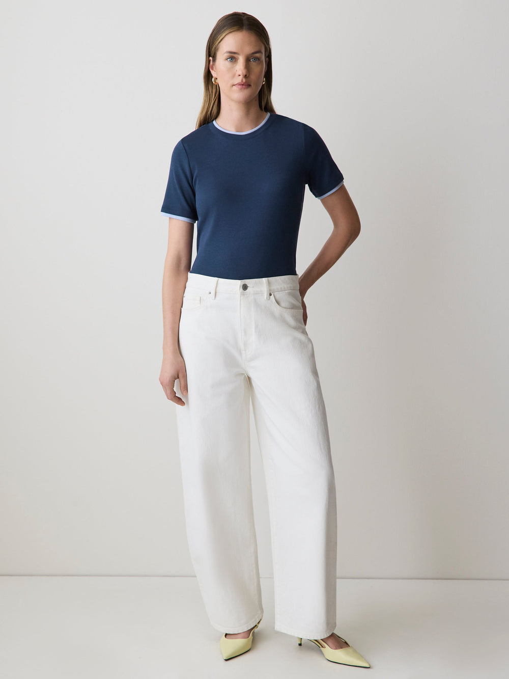 Short-Sleeve Crew-Neck Ribbed Basic Tee rw&co On Sale