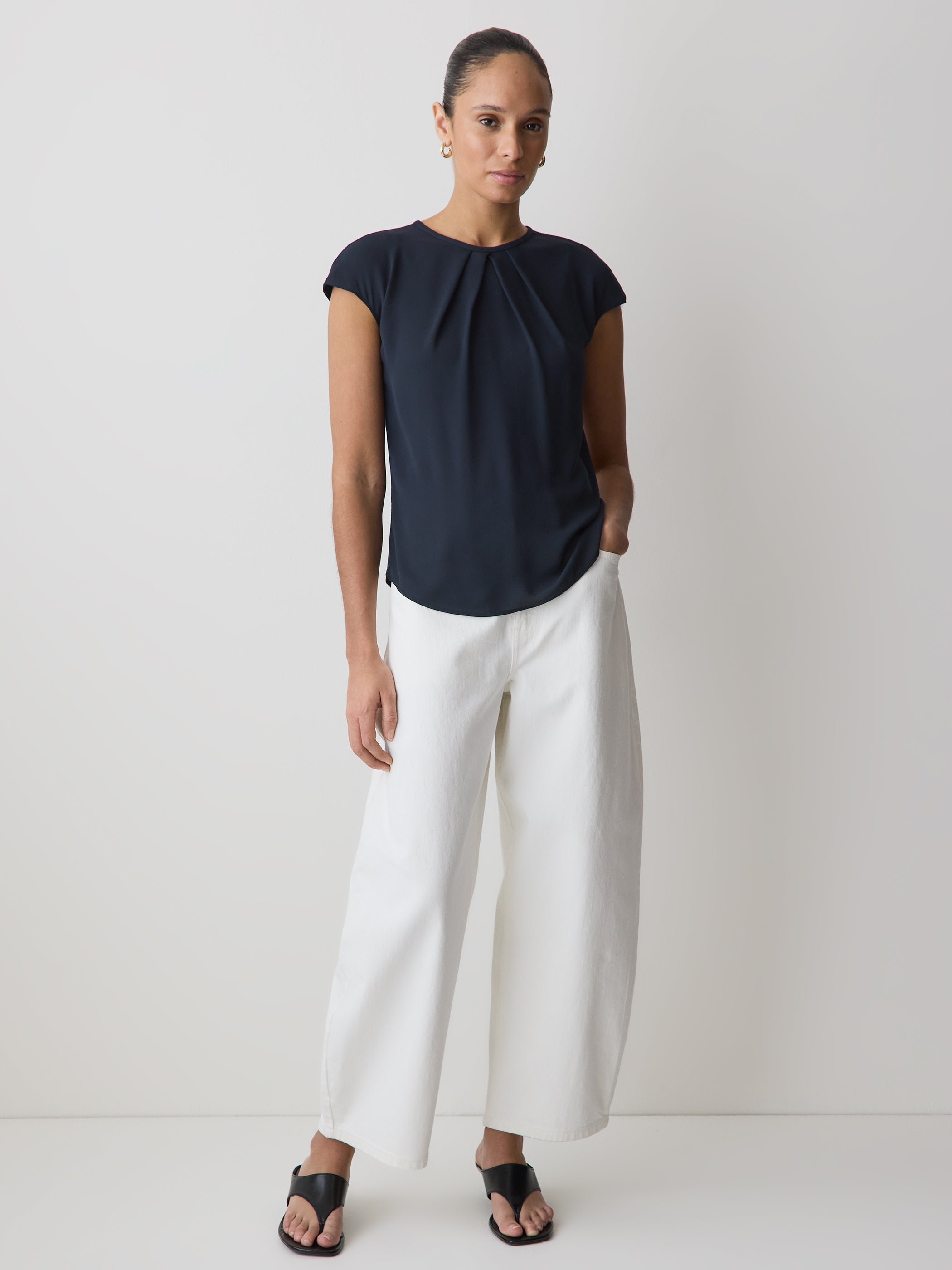 Mix-Media Cap-Sleeve Crew-Neck Blouse rw&co Special Promo Price