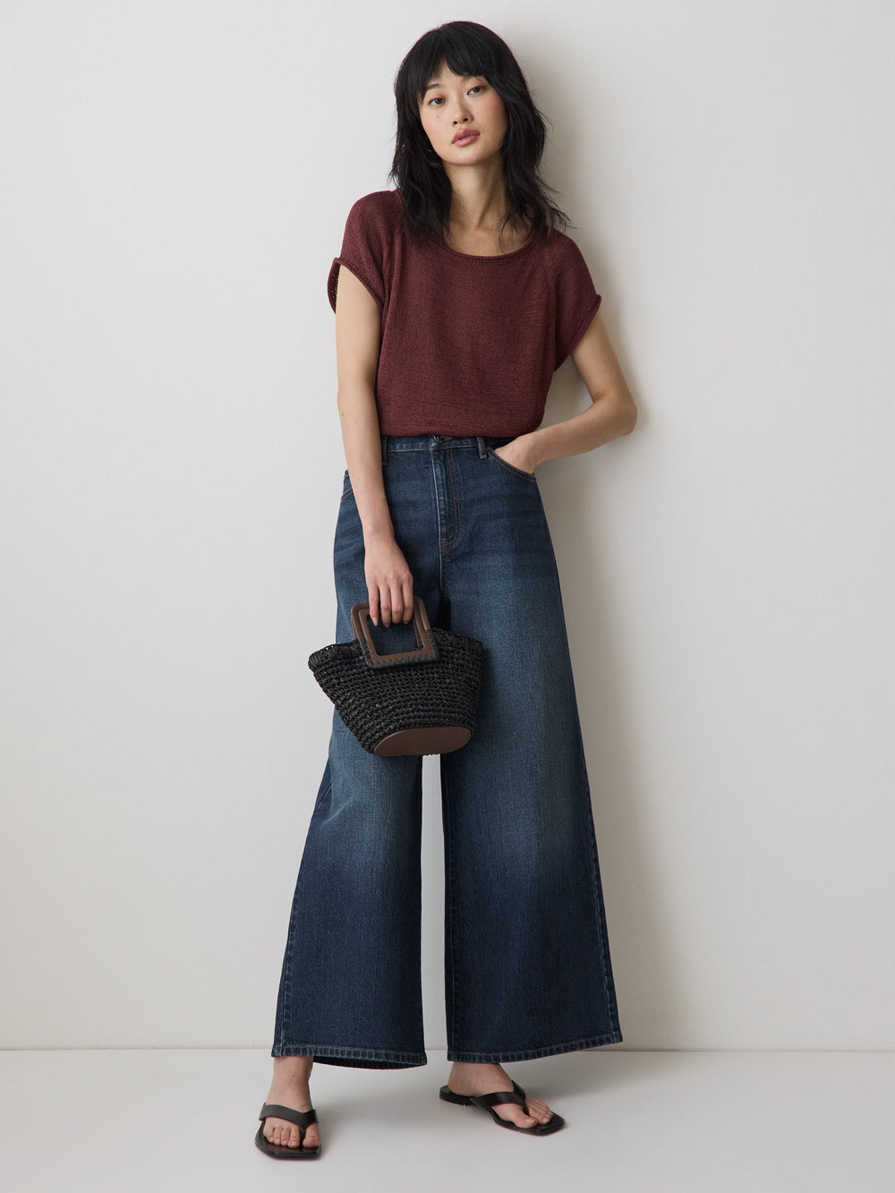 High-Rise Wide-Leg Cropped Jeans rw&co Limited Time Discount