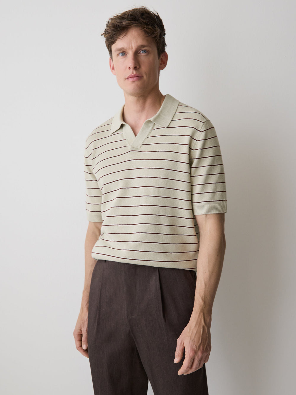 Linen-Blend Short-Sleeve Polo rw&co Limited Time Discount