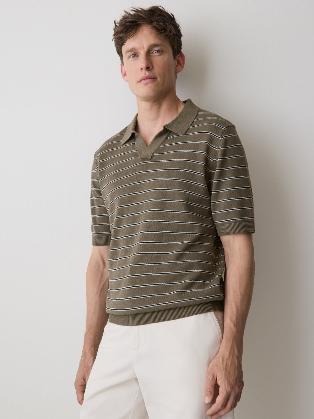 Linen-Blend Short-Sleeve Polo rw&co Limited Time Discount