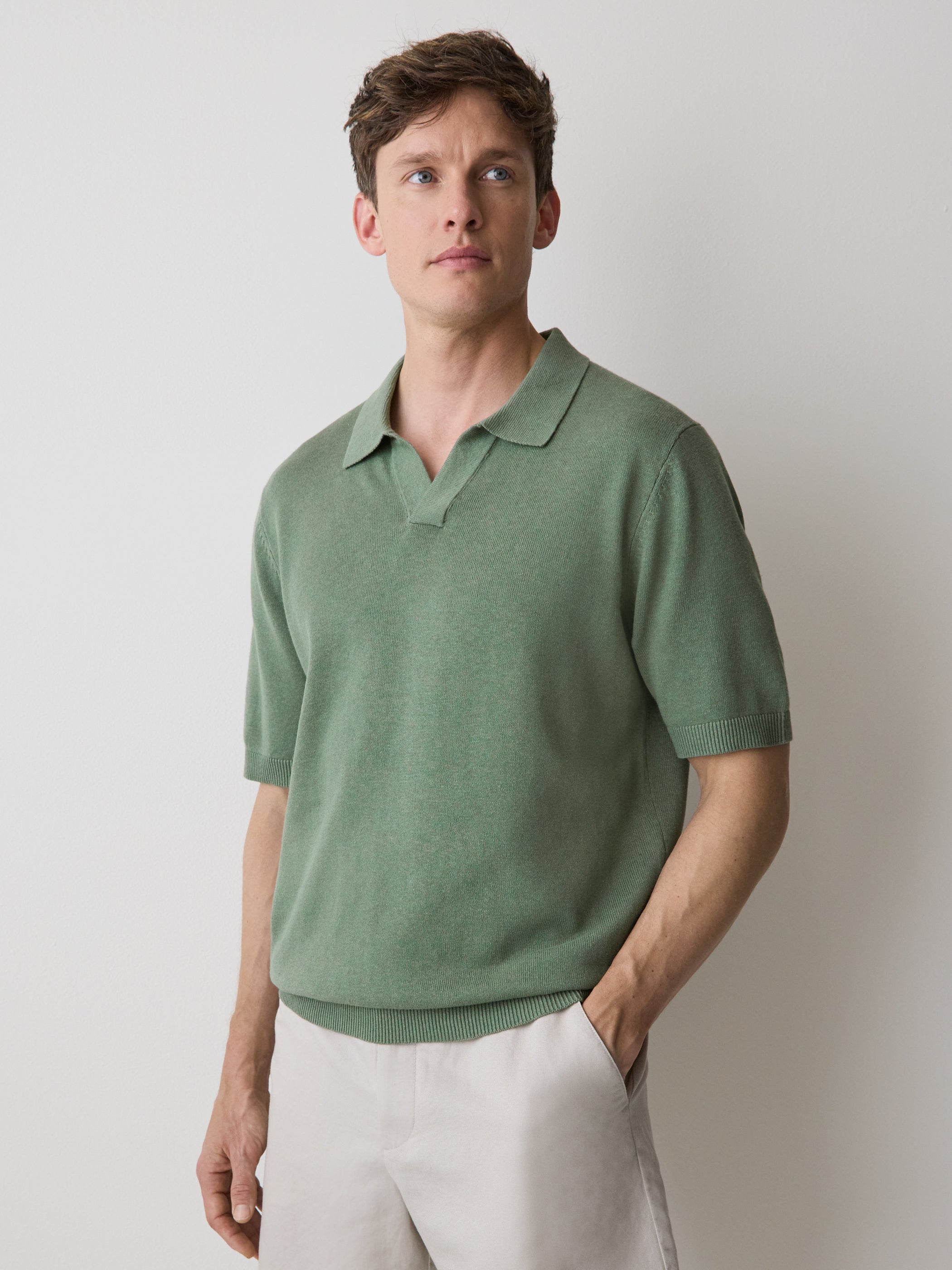 Linen-Blend Short-Sleeve Polo rw&co Limited Time Discount