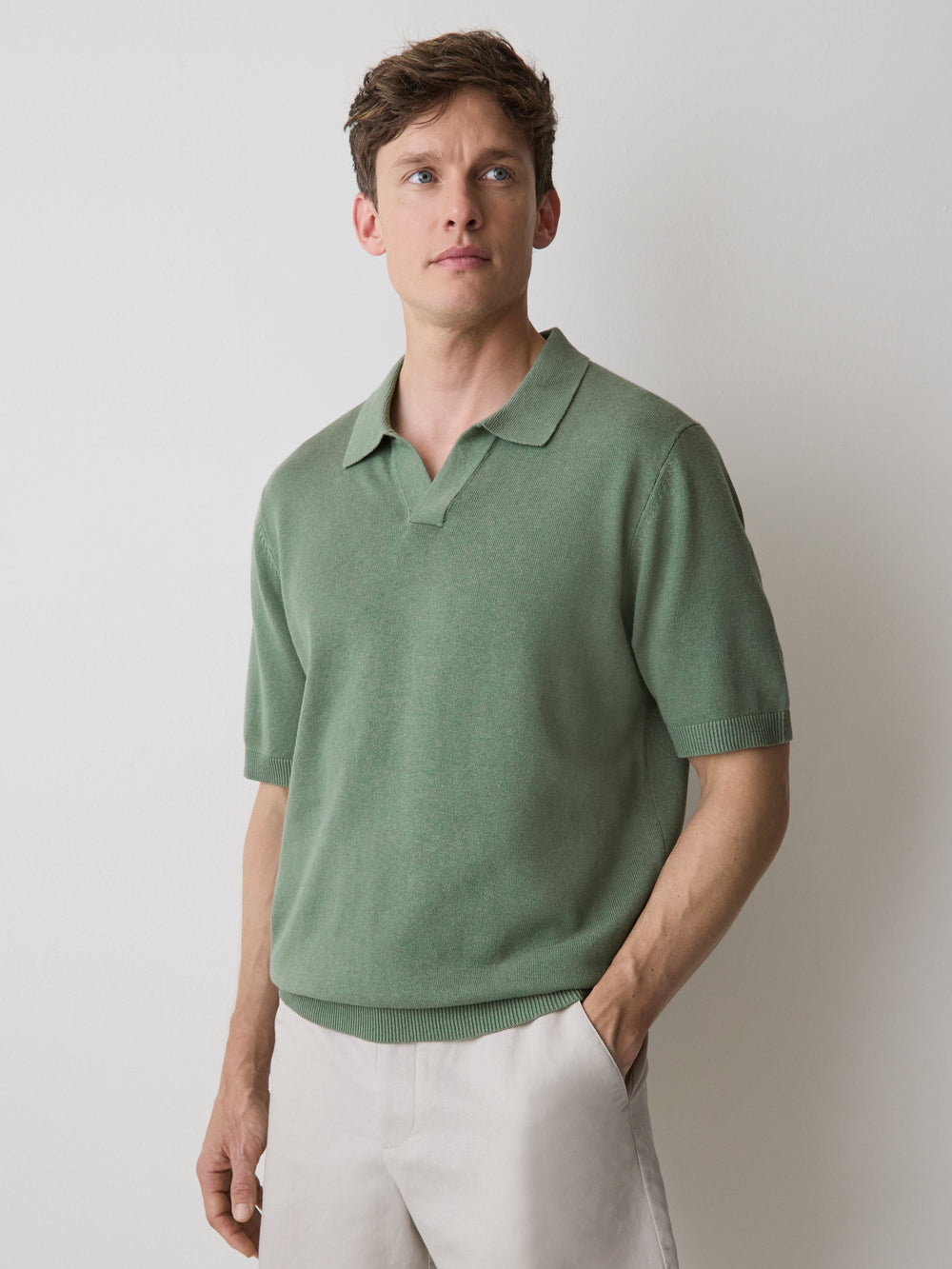 Linen-Blend Short-Sleeve Polo rw&co Limited Time Discount