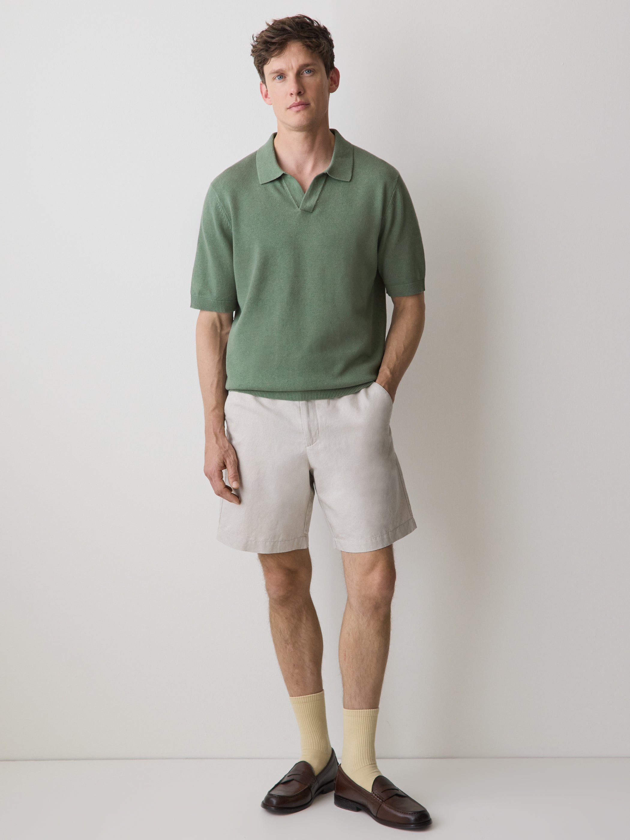 Linen-Blend Short-Sleeve Polo rw&co Limited Time Discount