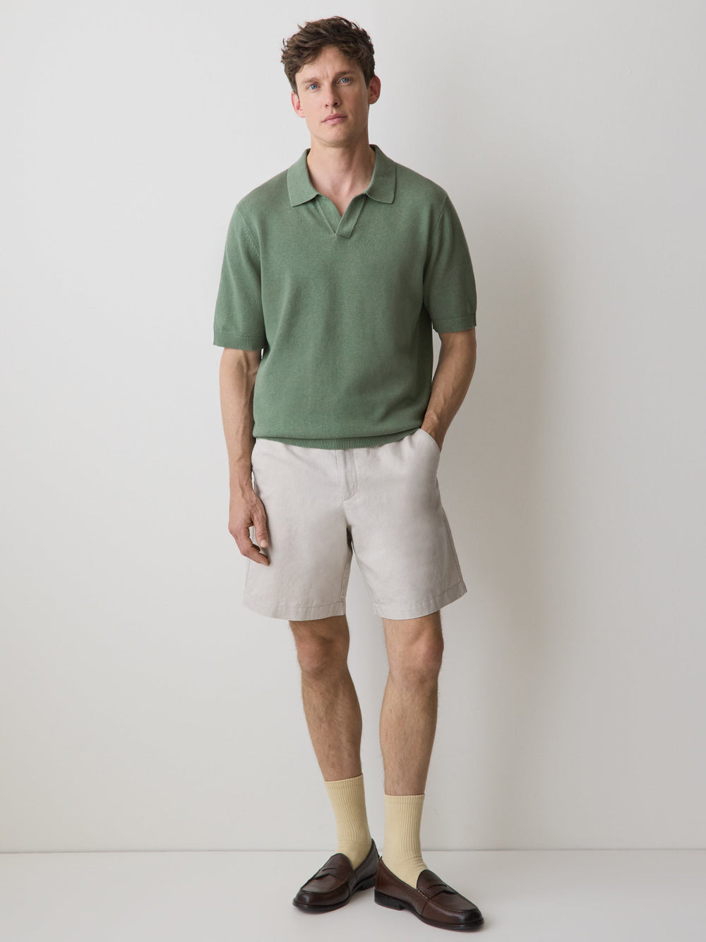 Linen-Blend Short-Sleeve Polo rw&co Limited Time Discount