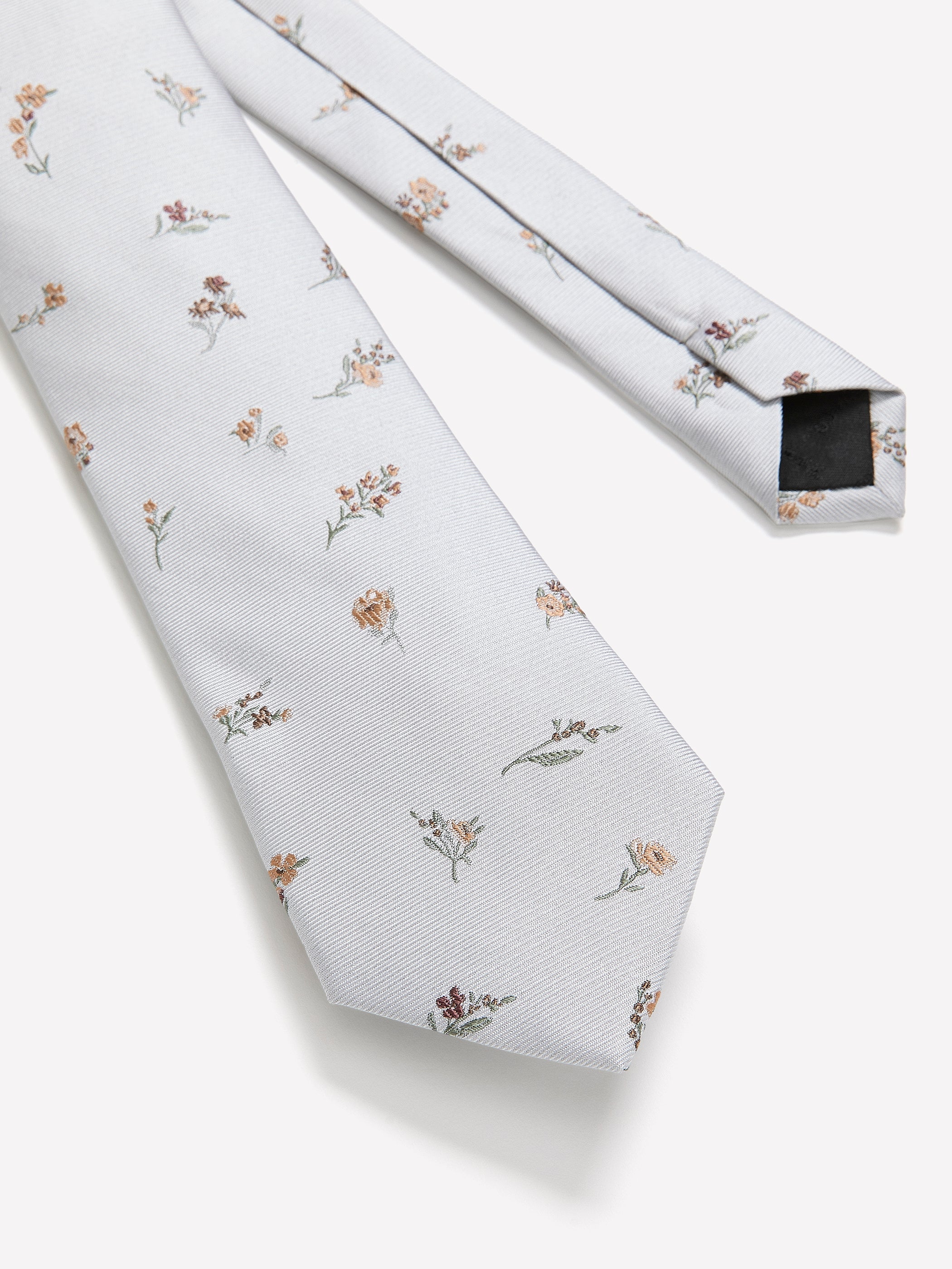 Grey Regular Tie with Floral Pattern rw&co Great Value Deal