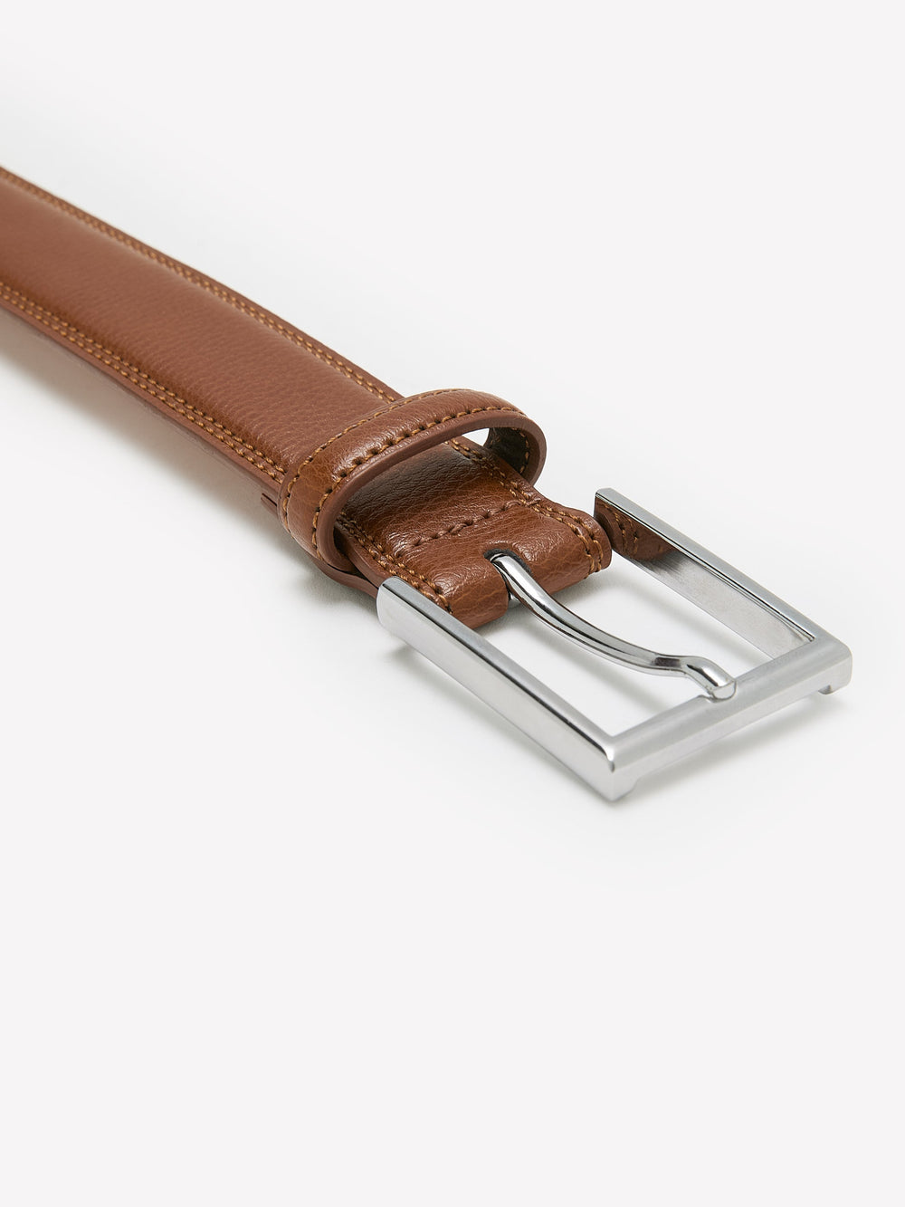 Double-Stitched Leather Belt with Square Buckle rw&co Special Offer