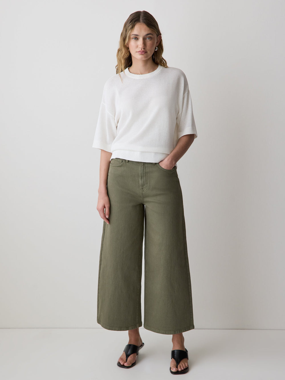 High-Rise Wide-Leg Cropped Jeans rw&co Great Value Deal