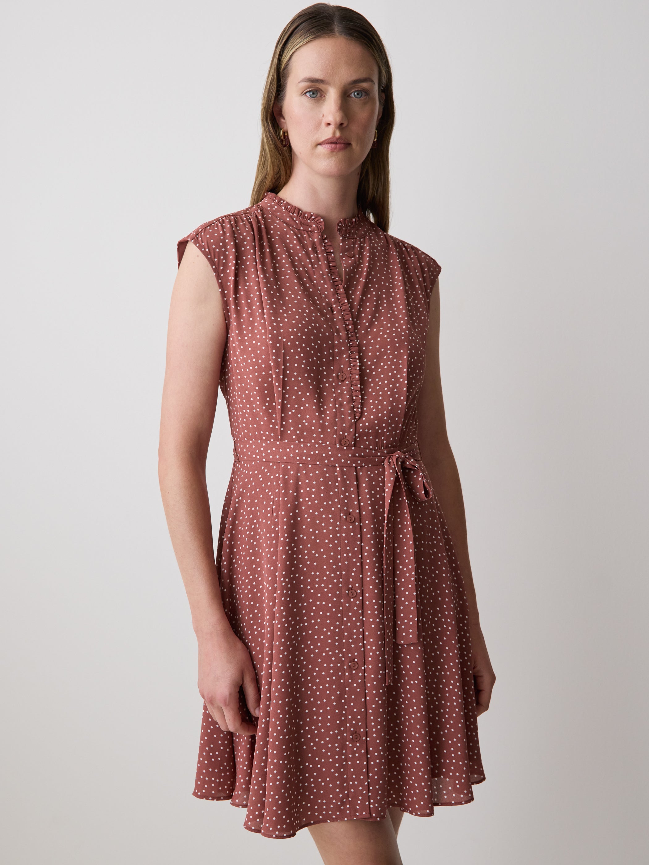 Sleeveless Mock-Neck Buttoned-Down Mini Dress rw&co Special Offer
