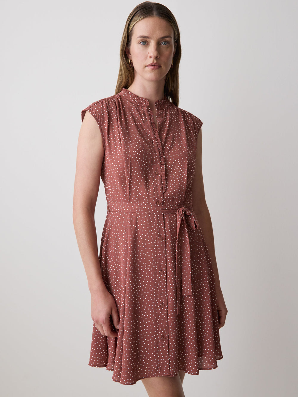 Sleeveless Mock-Neck Buttoned-Down Mini Dress rw&co Special Offer