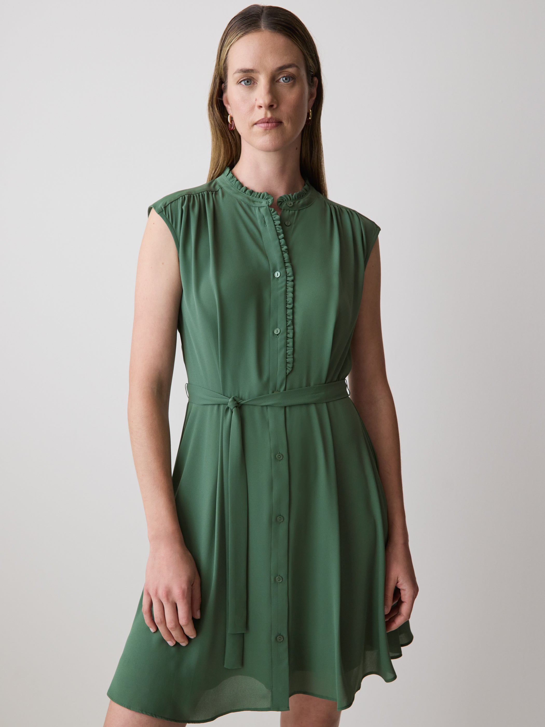 Sleeveless Mock-Neck Buttoned-Down Mini Dress rw&co Special Offer