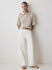 Elbow-Sleeve Relaxed-Fit Polo Top rw&co Great Value Deal