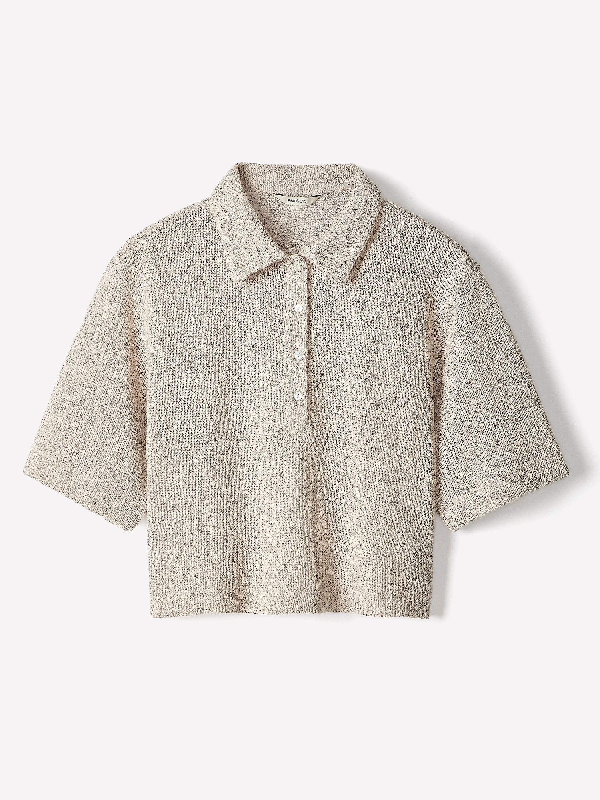 Elbow-Sleeve Relaxed-Fit Polo Top rw&co Great Value Deal