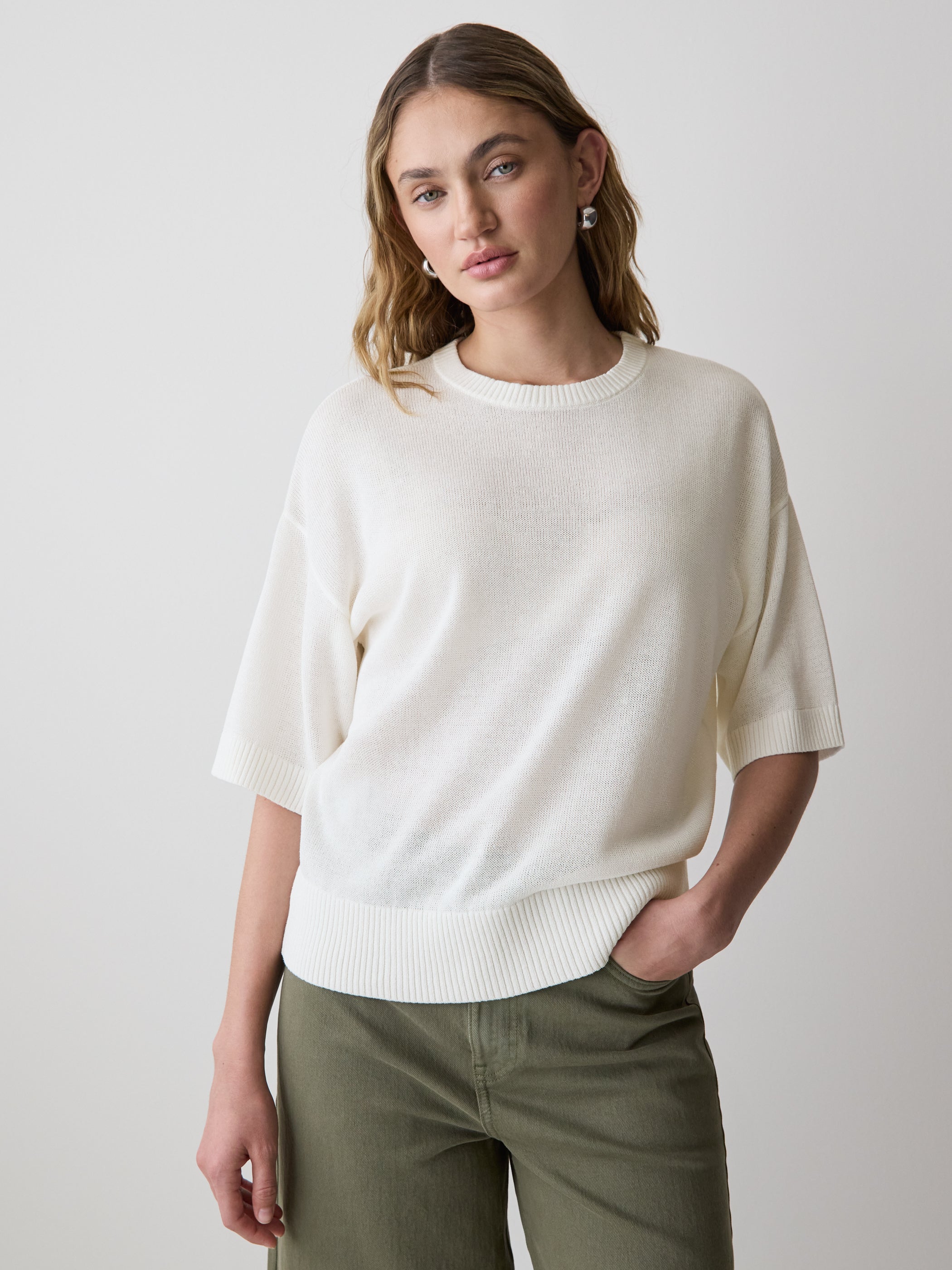 Short-Sleeve Crew-Neck Boxy Sweater rw&co Special Offer